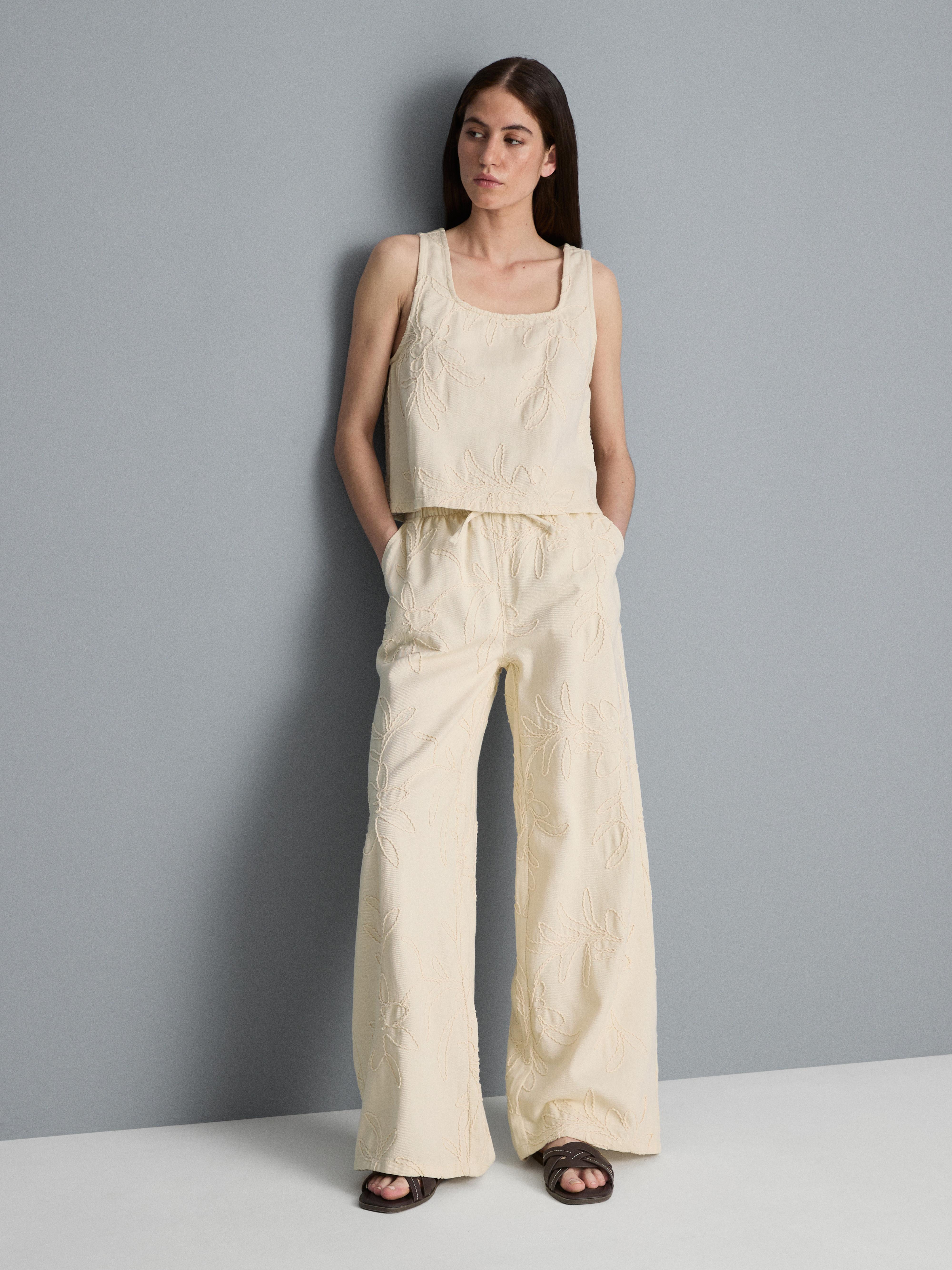 Canotta in denim di cotone ricamato