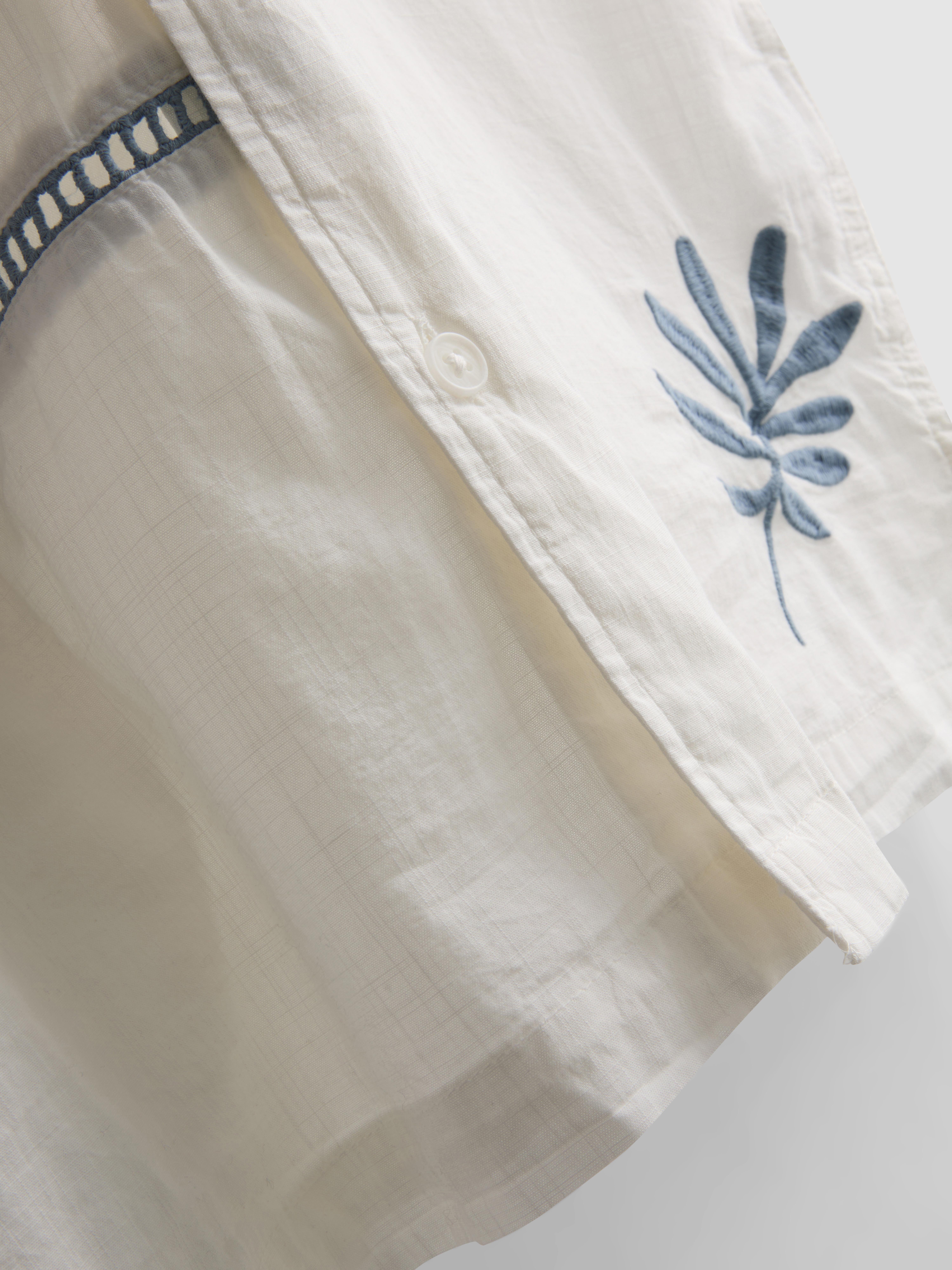 Pure Cotton Embroidered Revere Collar Shirt