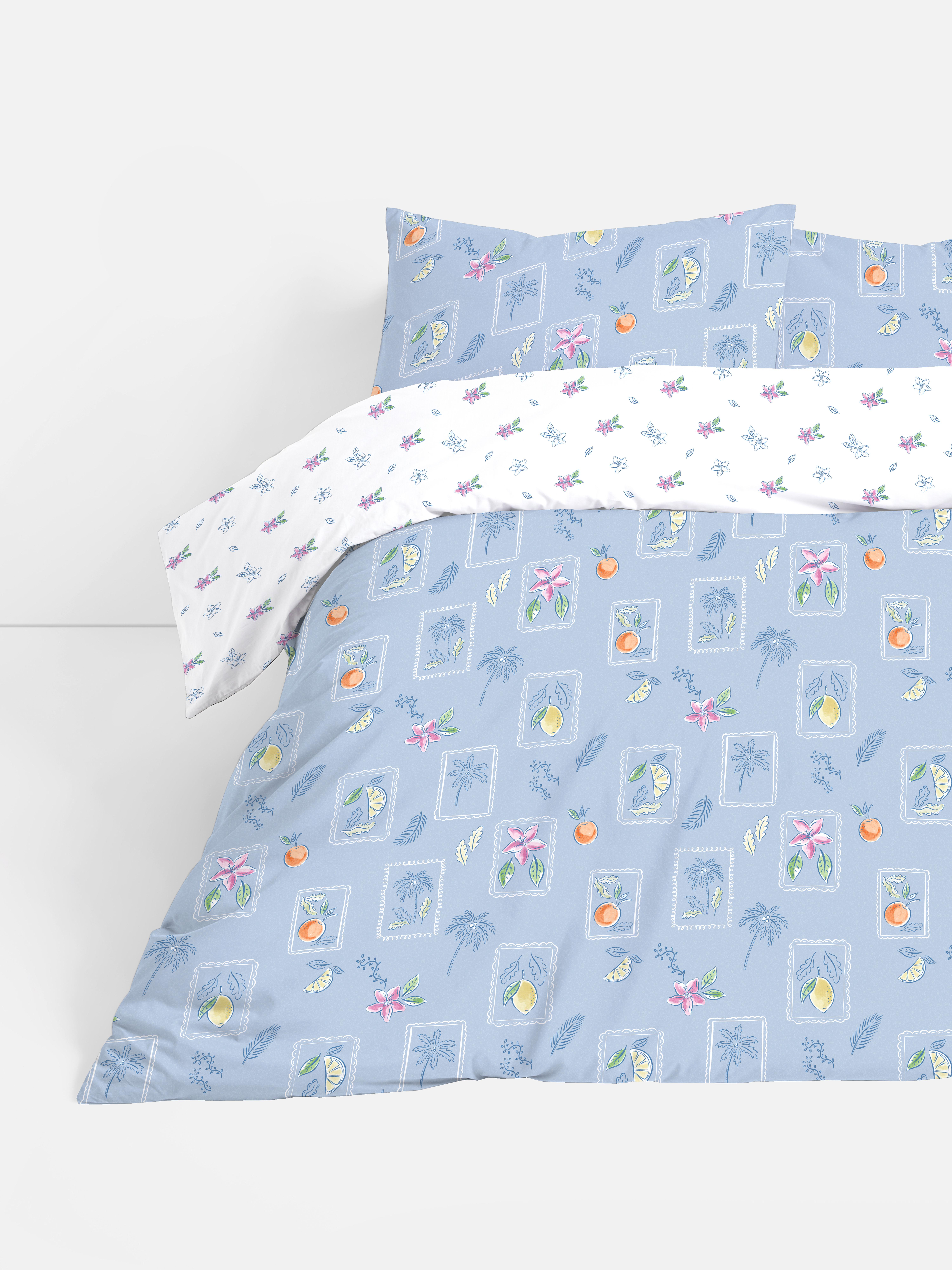 Tweepersoons beddengoedset met ansichtkaarten