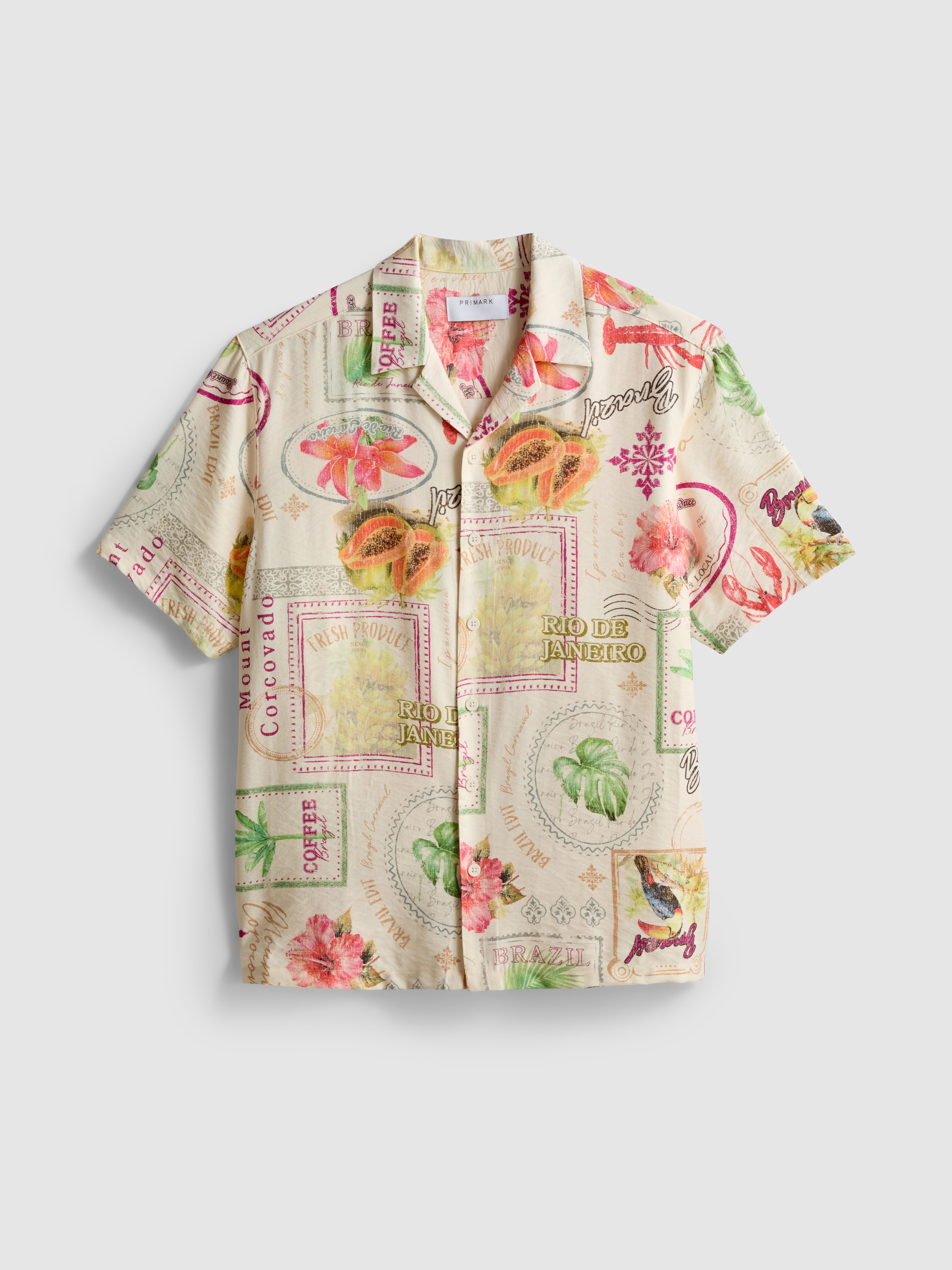 Tropical Postcard Short-Sleeve Button-Down Shirt