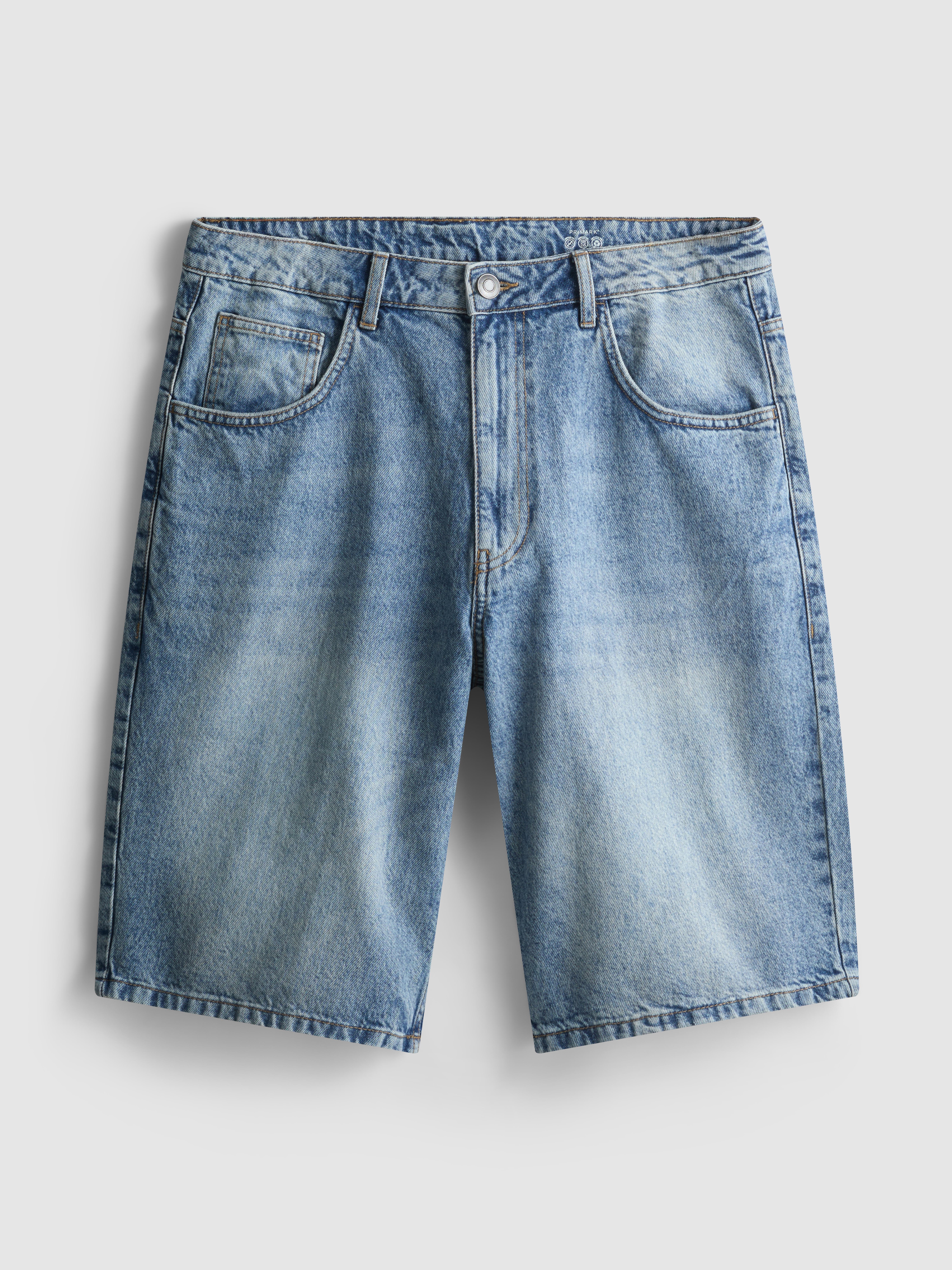 Mid-Rise Baggy Denim Shorts