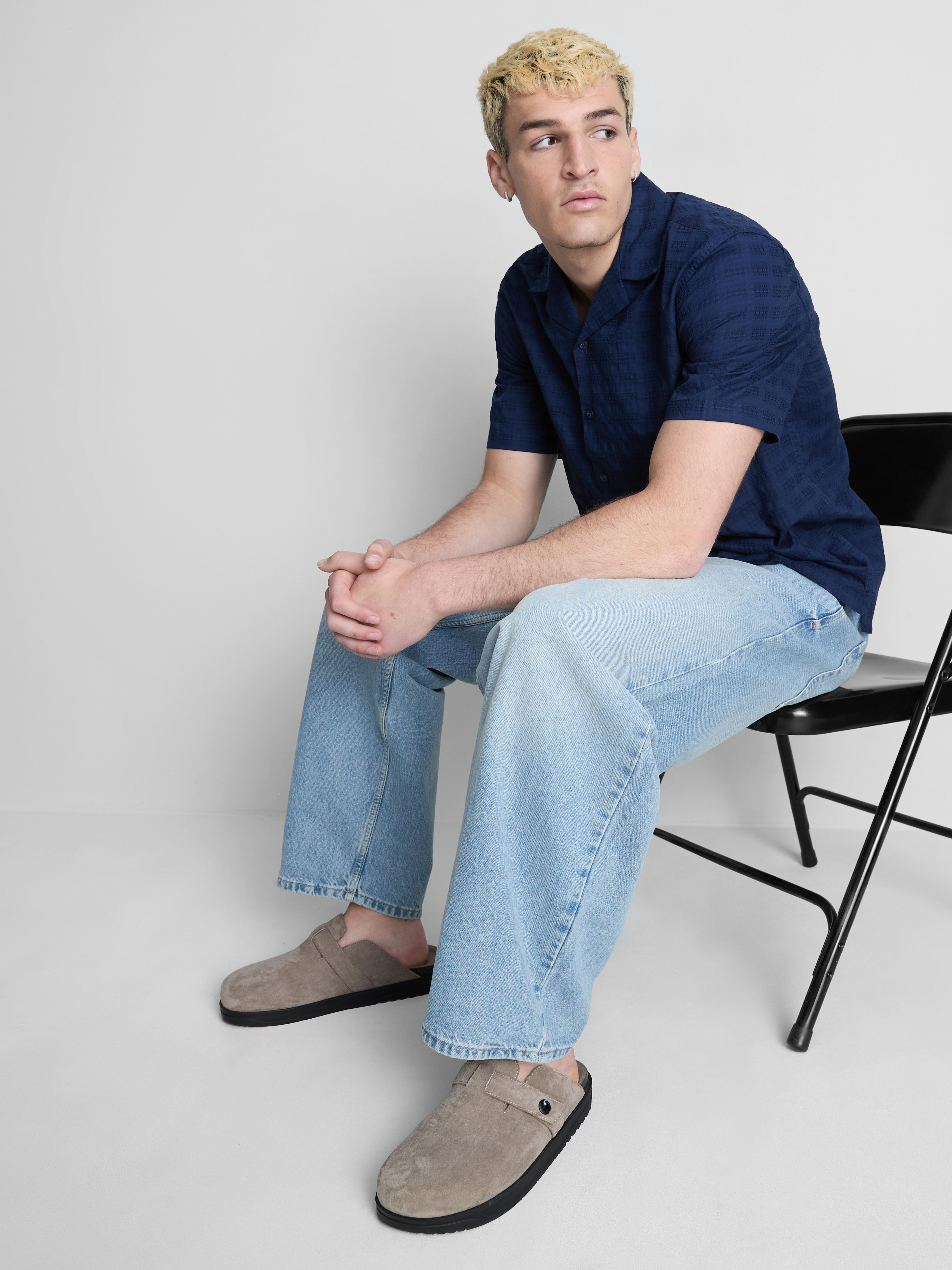 Textured Short-Sleeve Button-Up Shirt