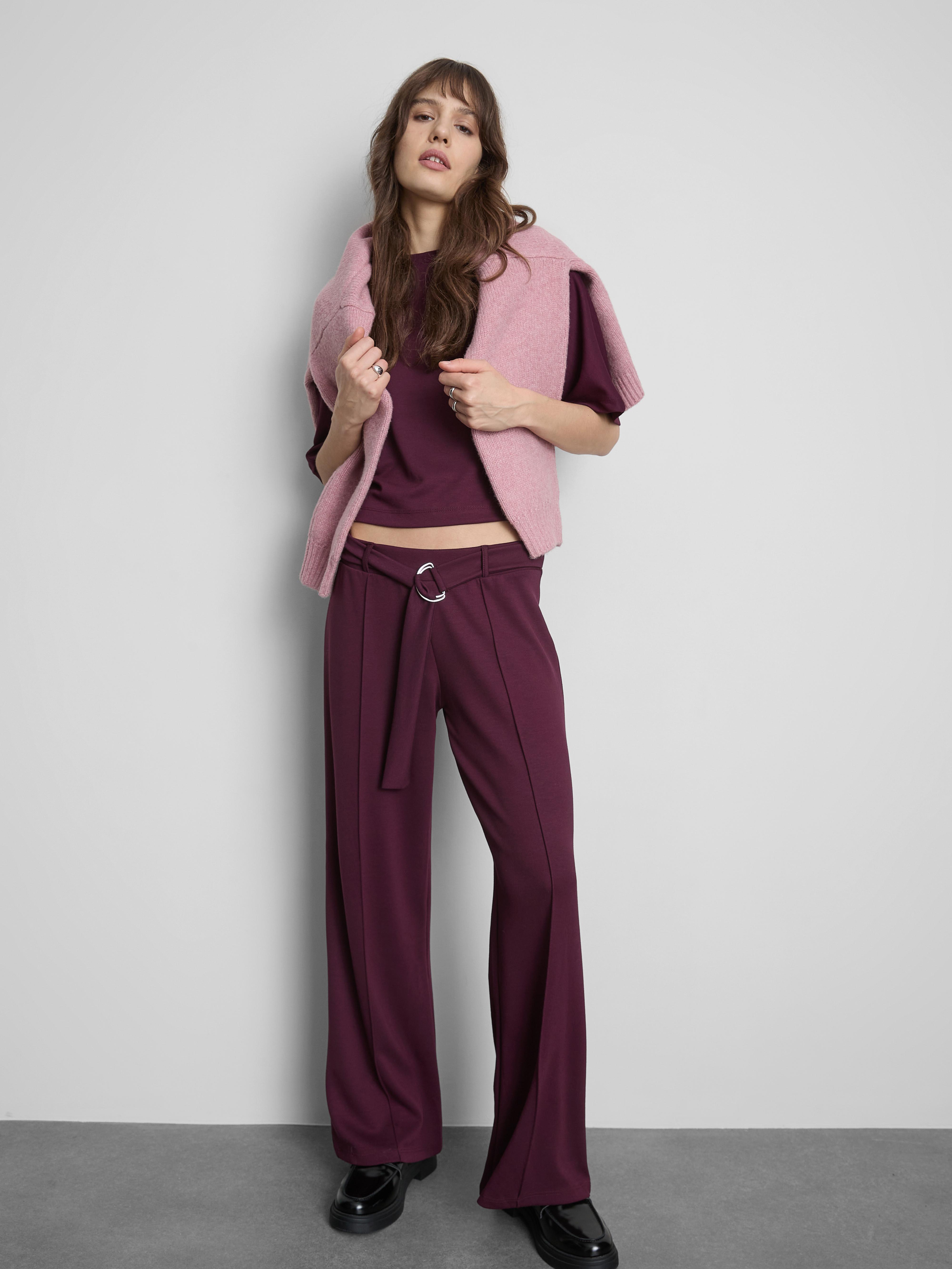 Women's Plum Belted Straight Leg Pants