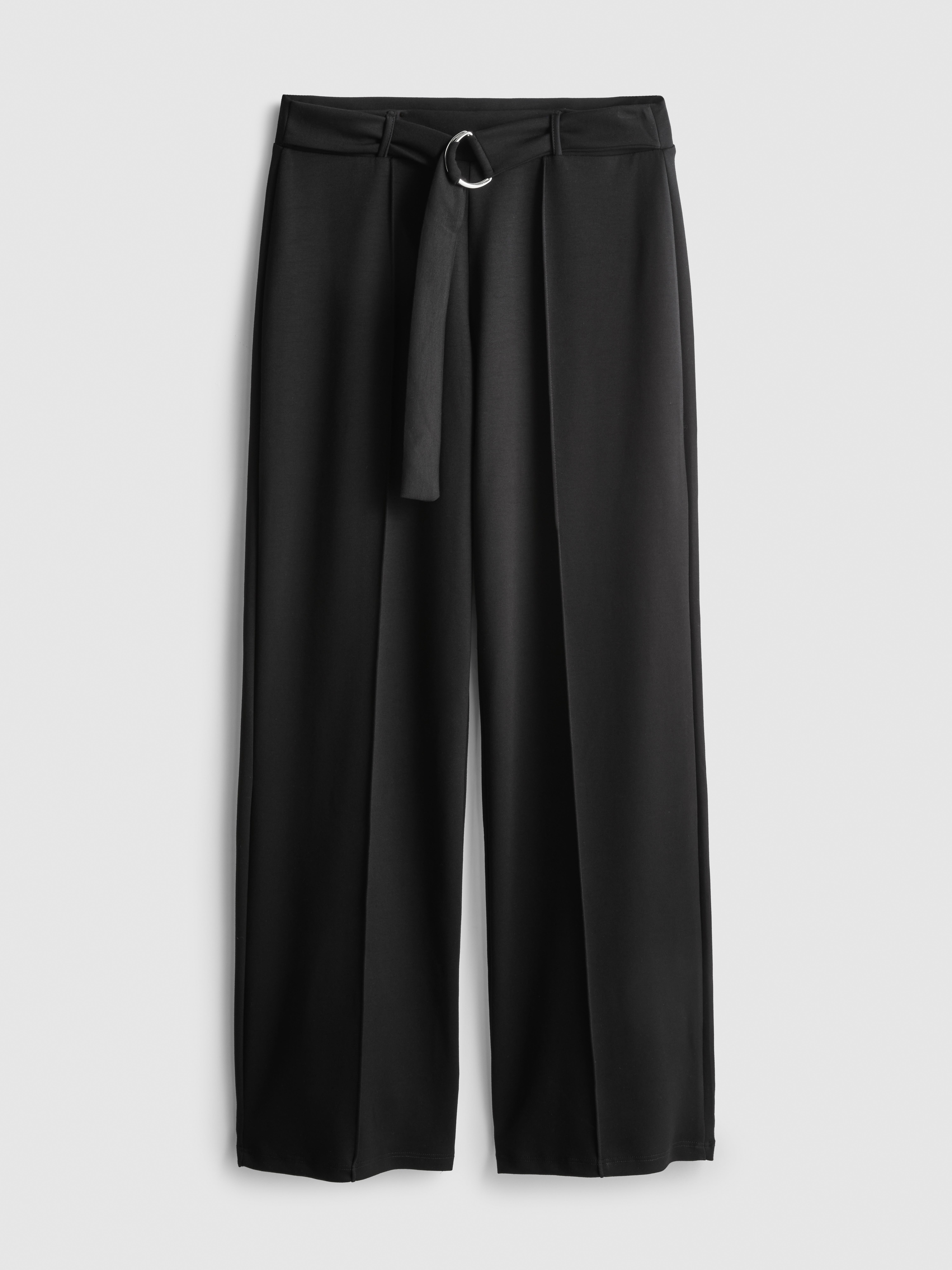 Women's Black Belted Straight Leg Pants