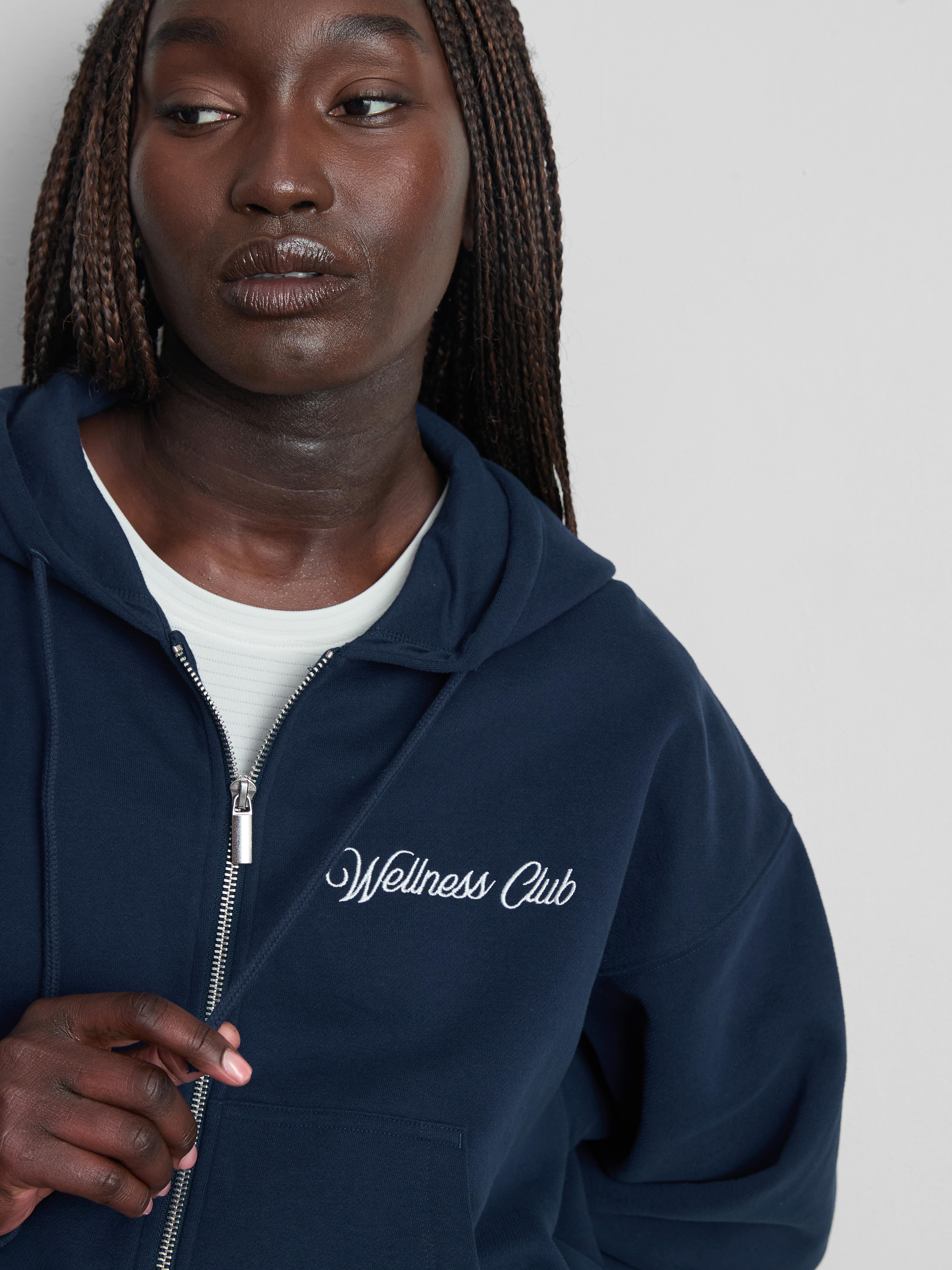 Sweat à capuche zippé en coton majoritaire à motif