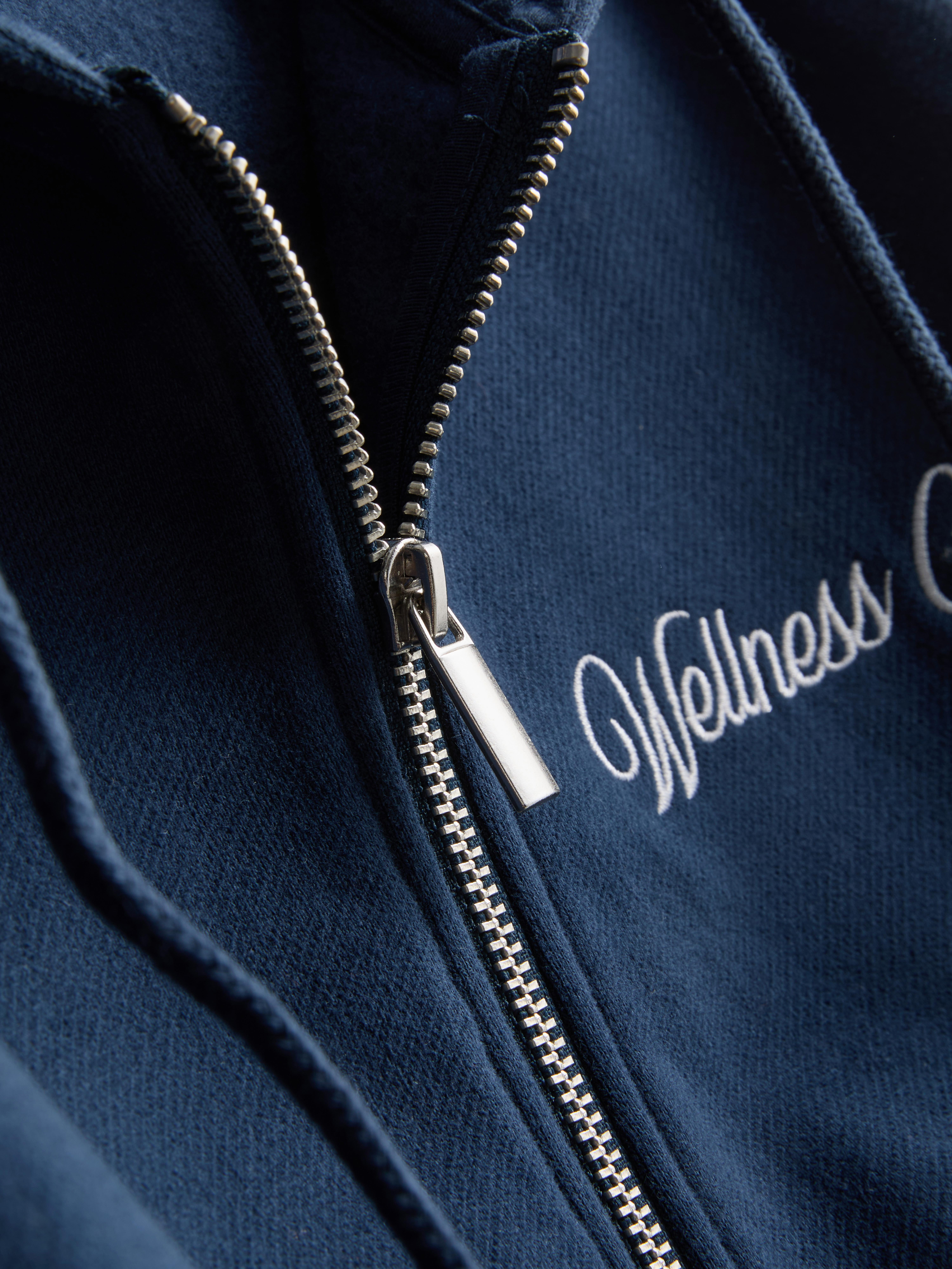 Sweat à capuche zippé en coton majoritaire à motif