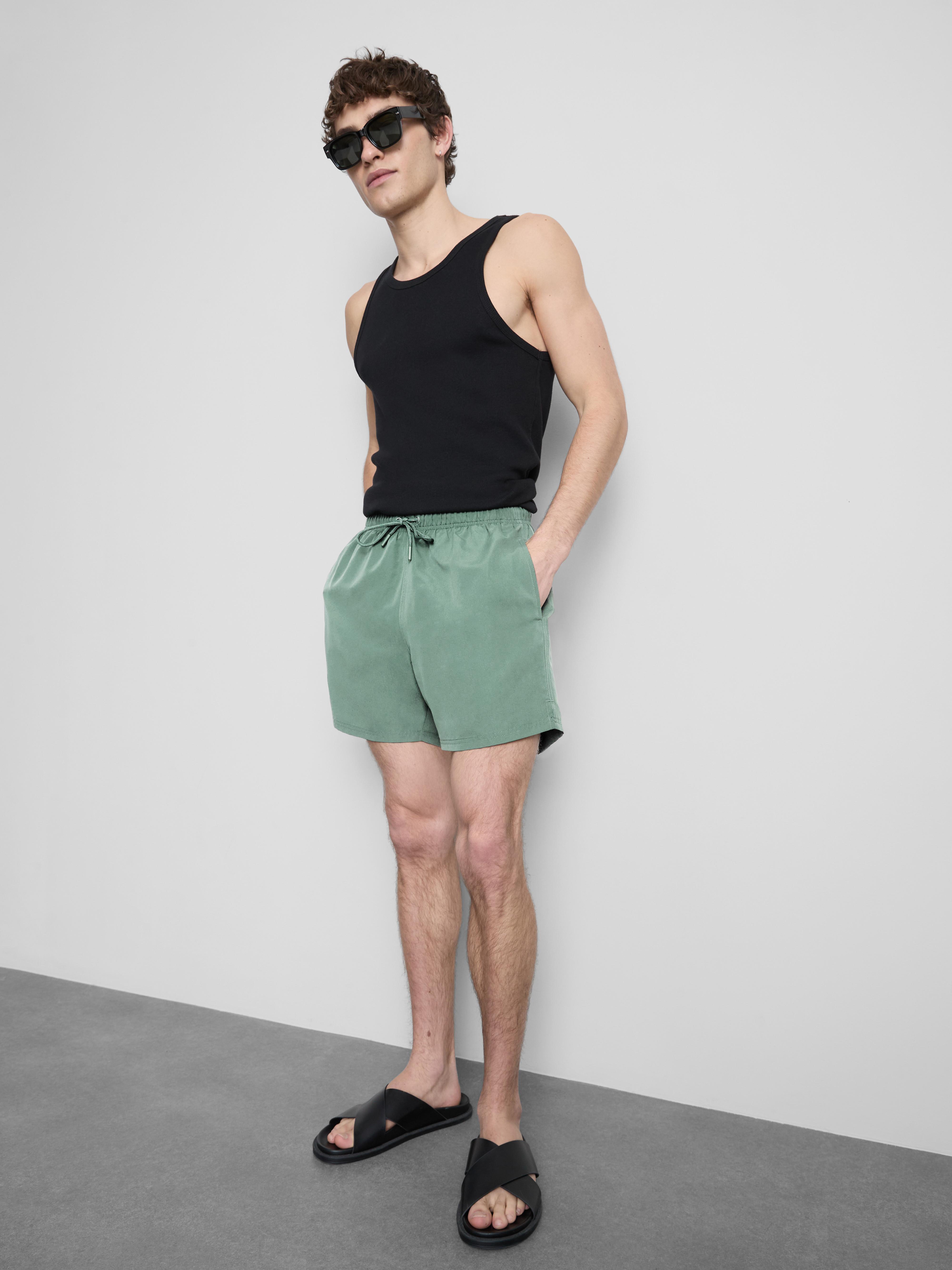 Men's Green Textured Swimming Shorts