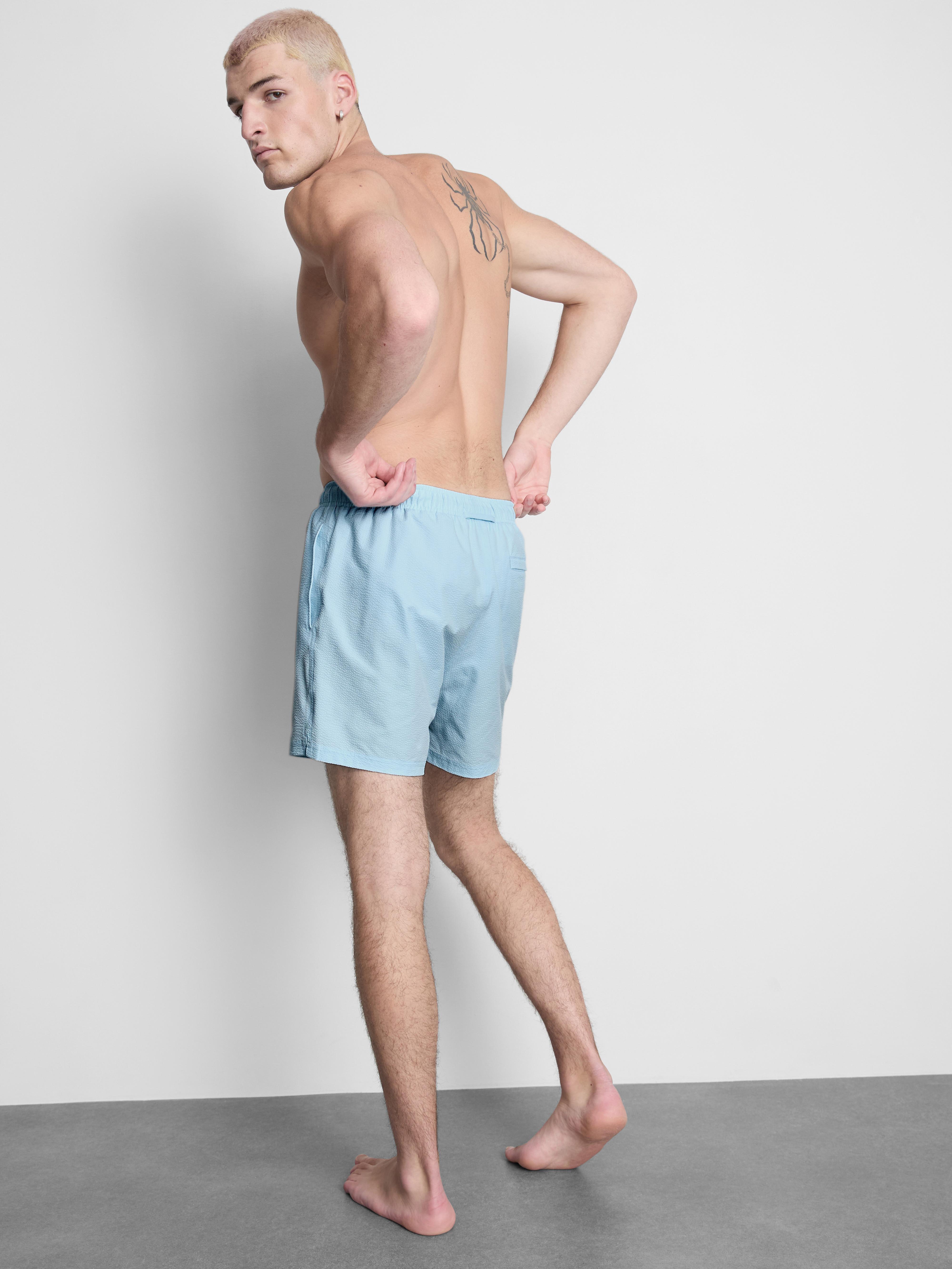 Men's Light Blue Textured Swimming Shorts