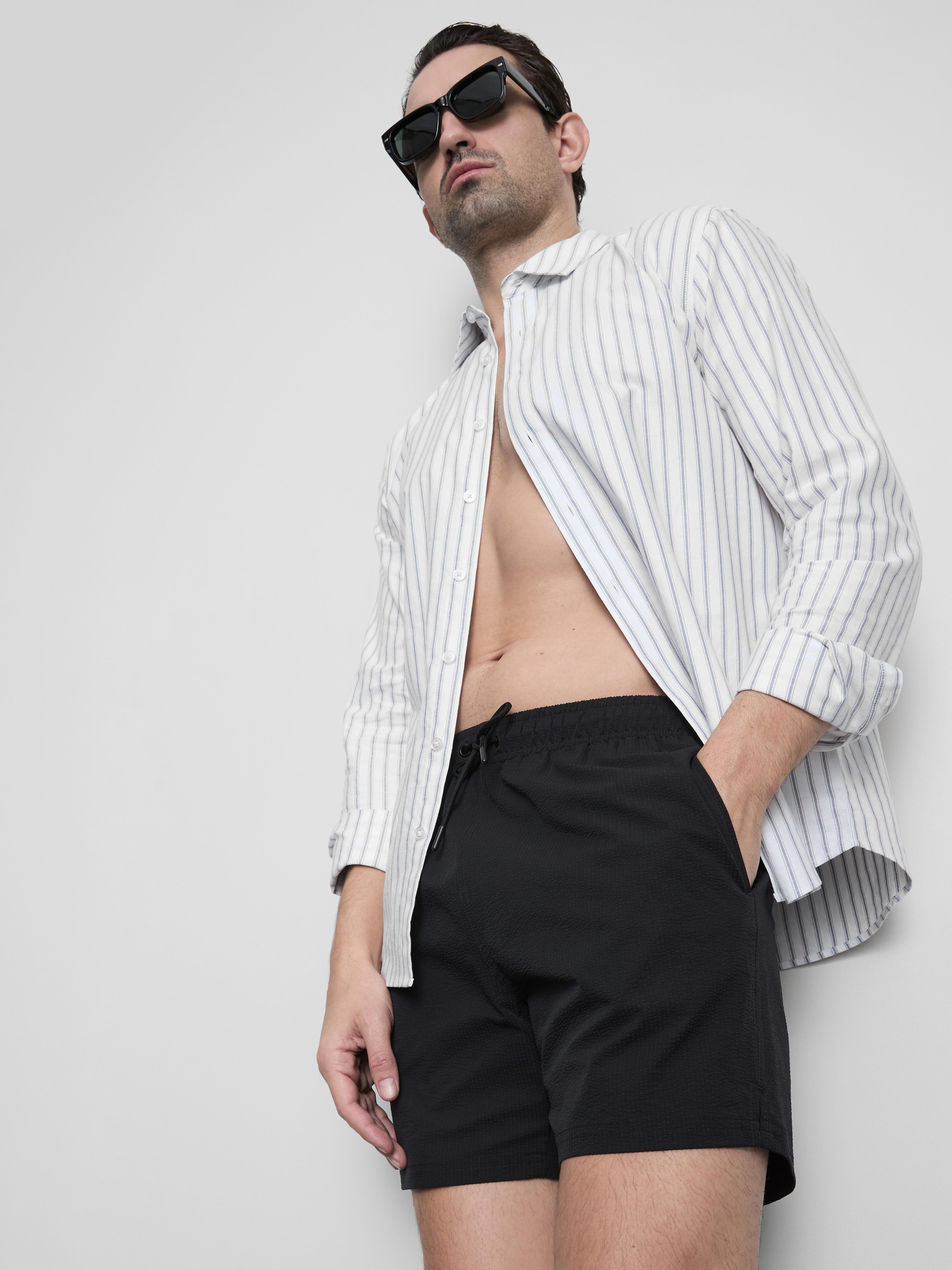 Men's Black Textured Swimming Shorts