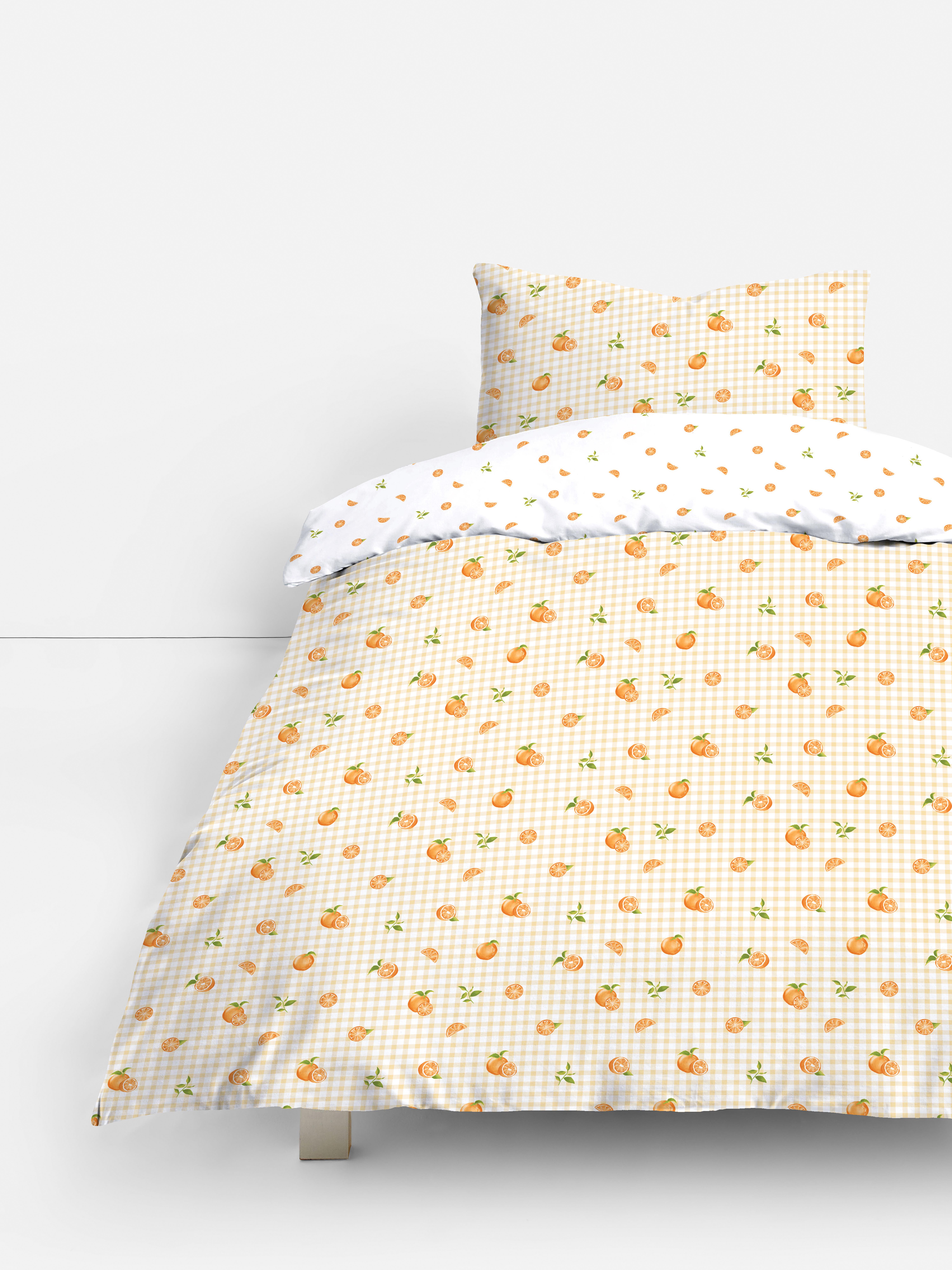 Conjunto roupa cama solteiro guingão laranja