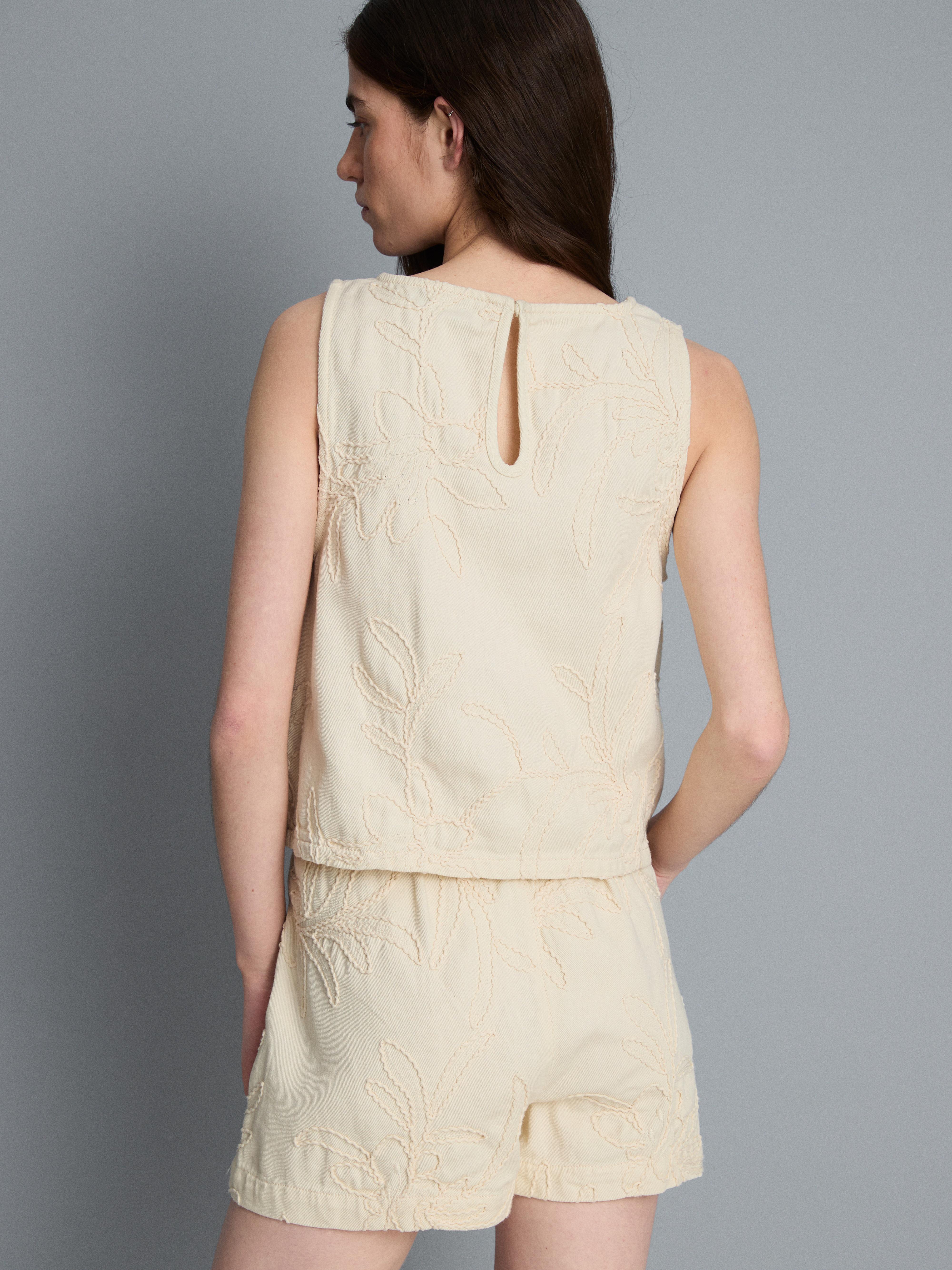Cotton Denim Embroidered Cornelli Shorts
