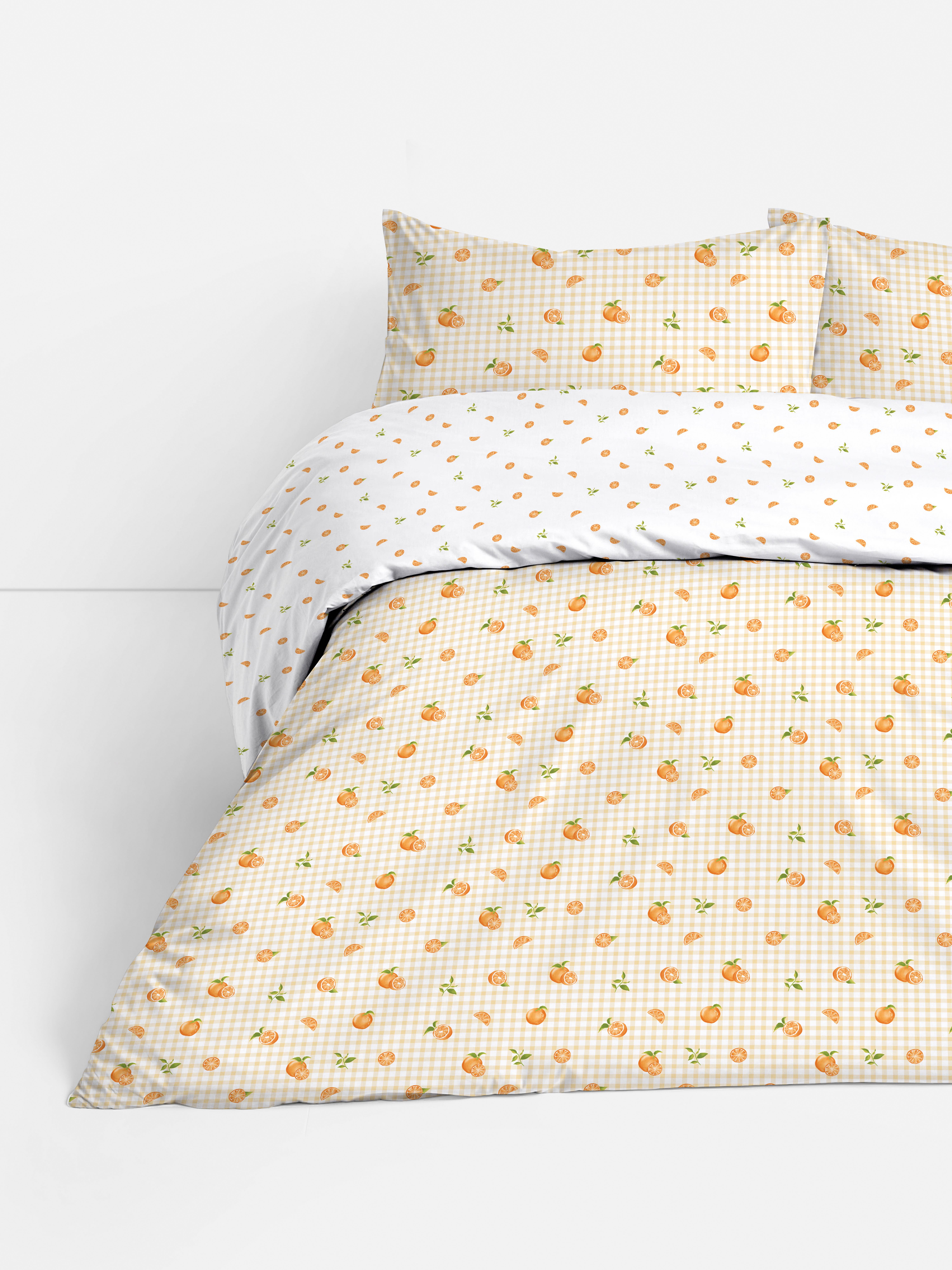 Geruite tweepersoons beddengoedset met sinaasappels