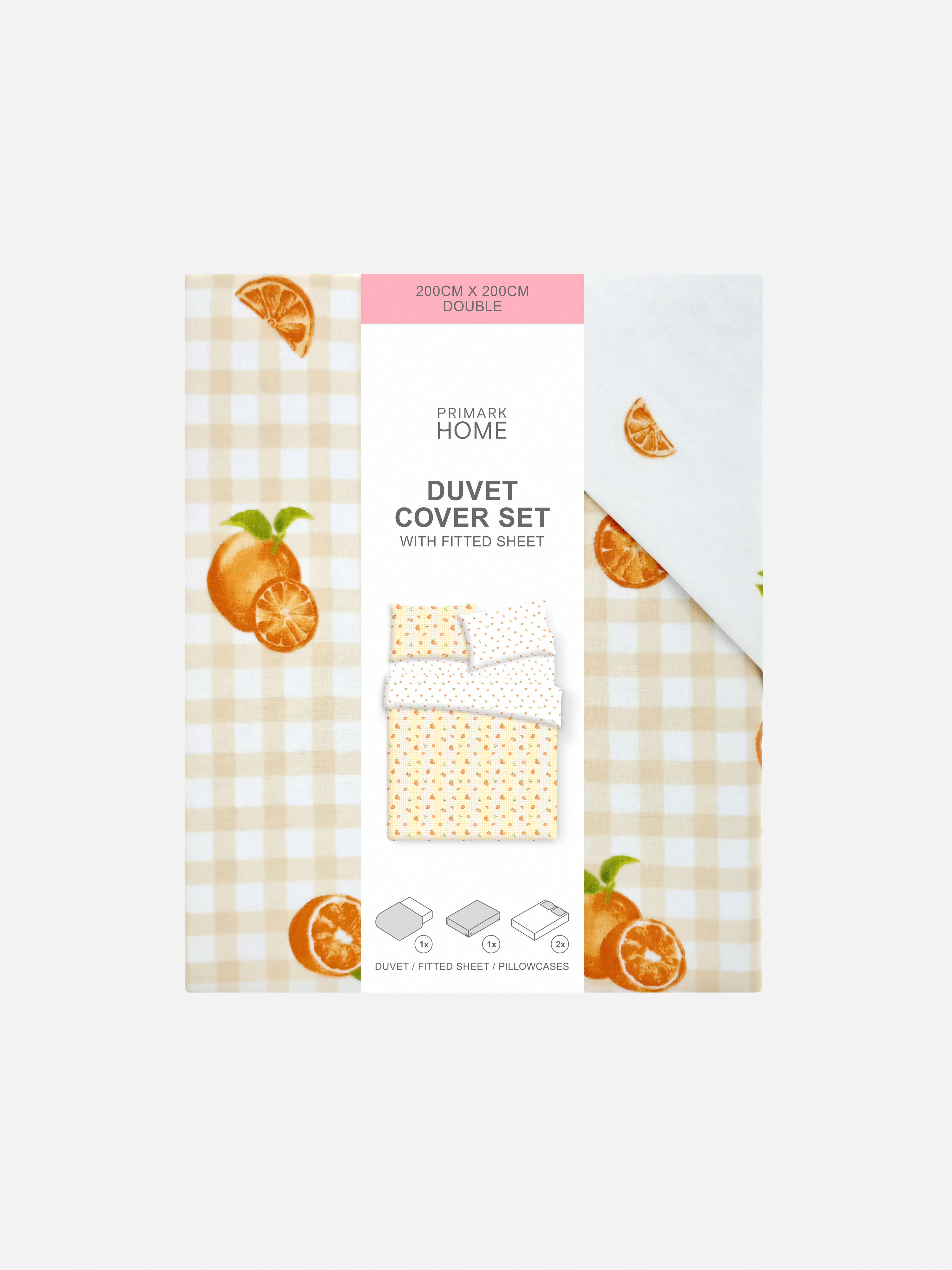 Orange Gingham Double Bedding Set