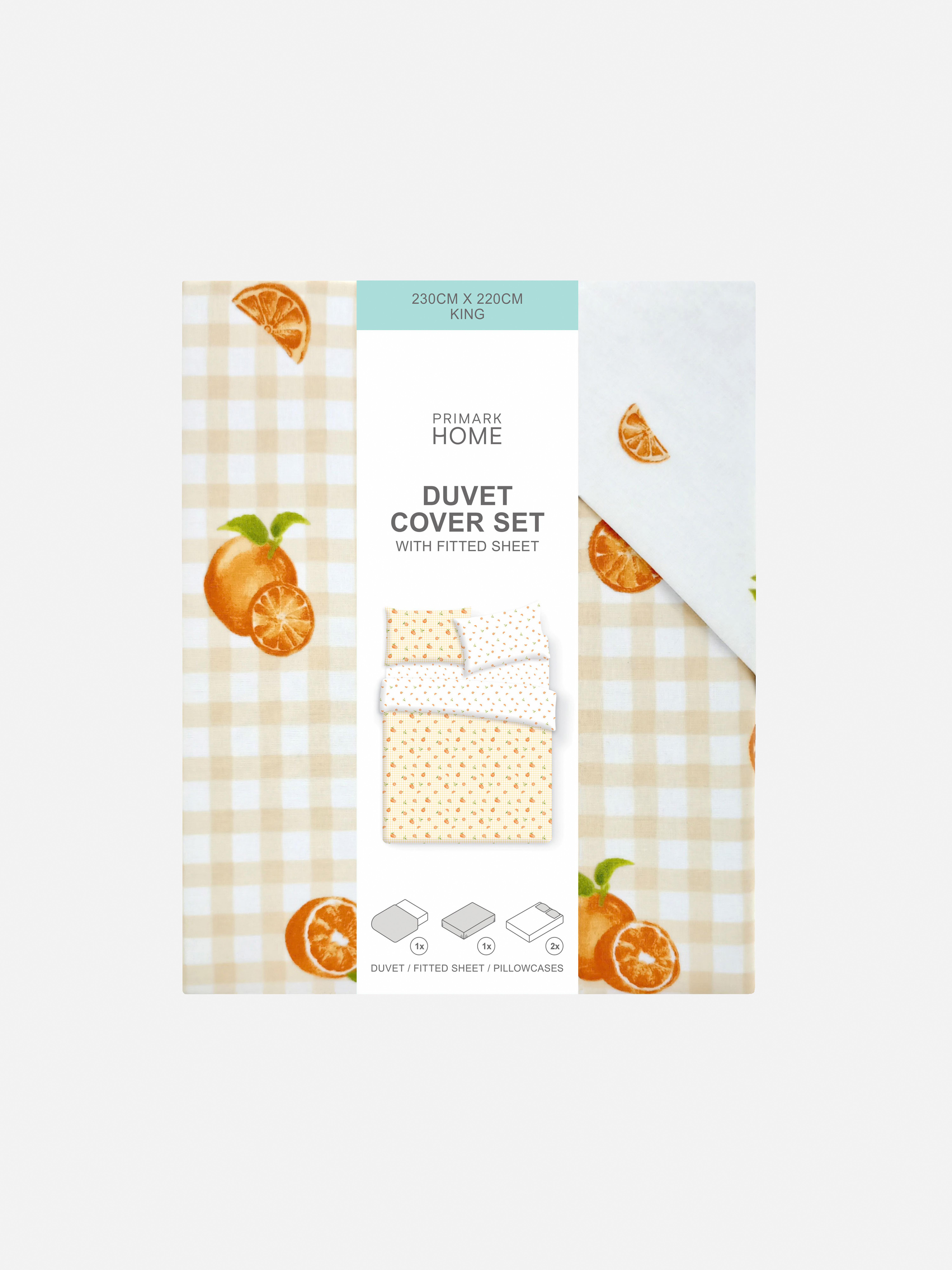 Parure de lit king size vichy à motif orange