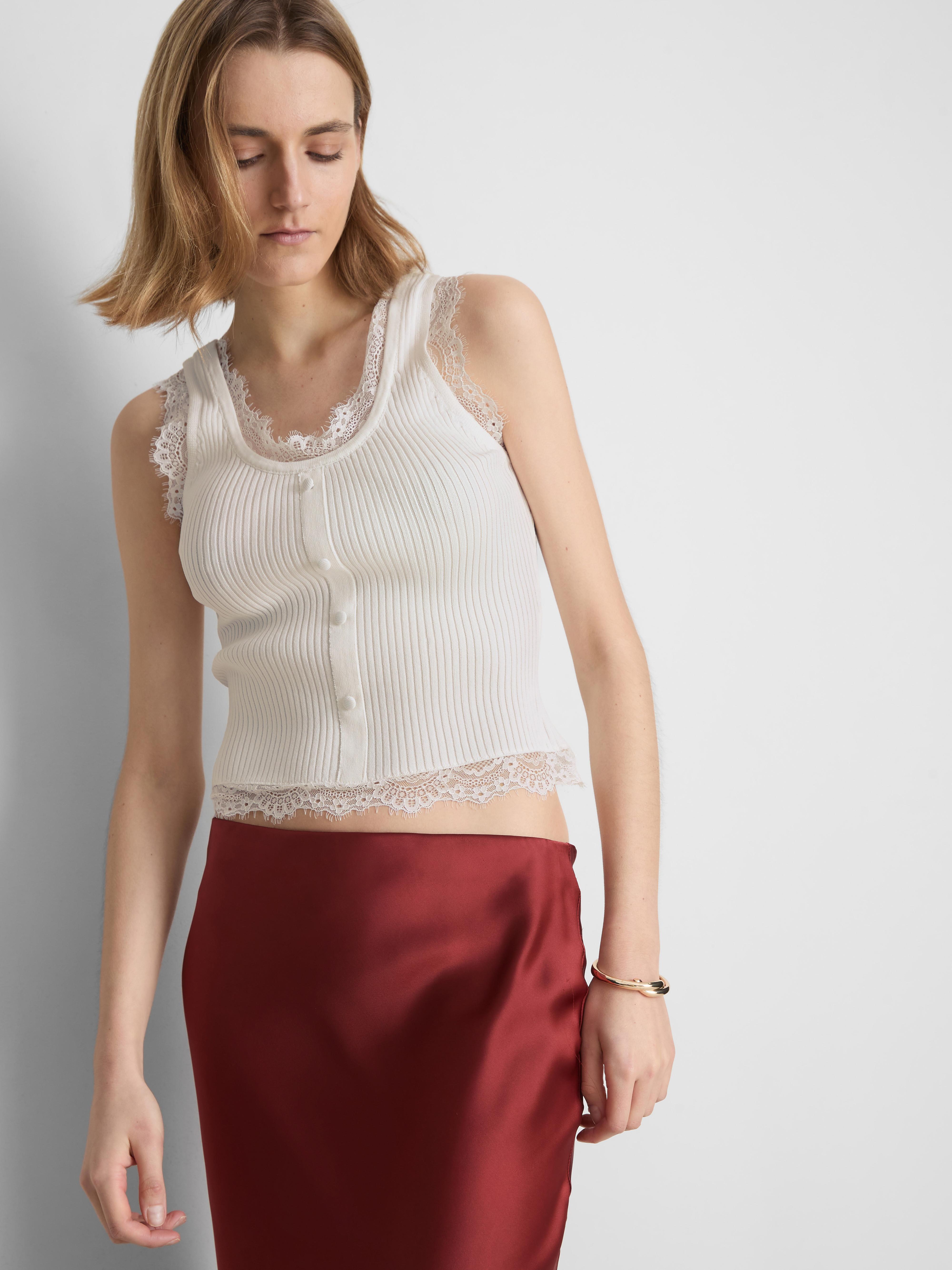 Lace Trim Ribbed Tank Top