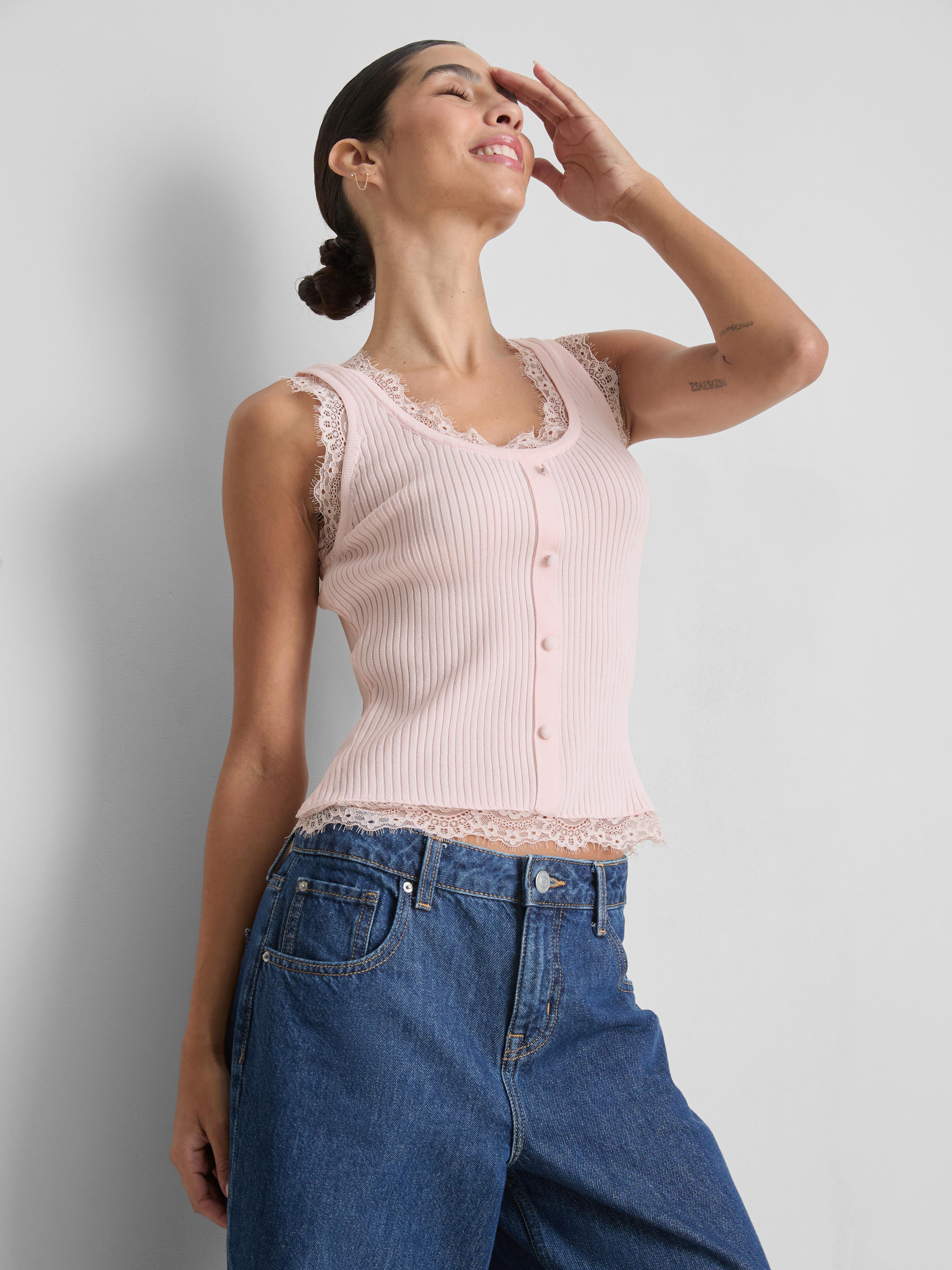 Débardeur côtelé à finitions en dentelle