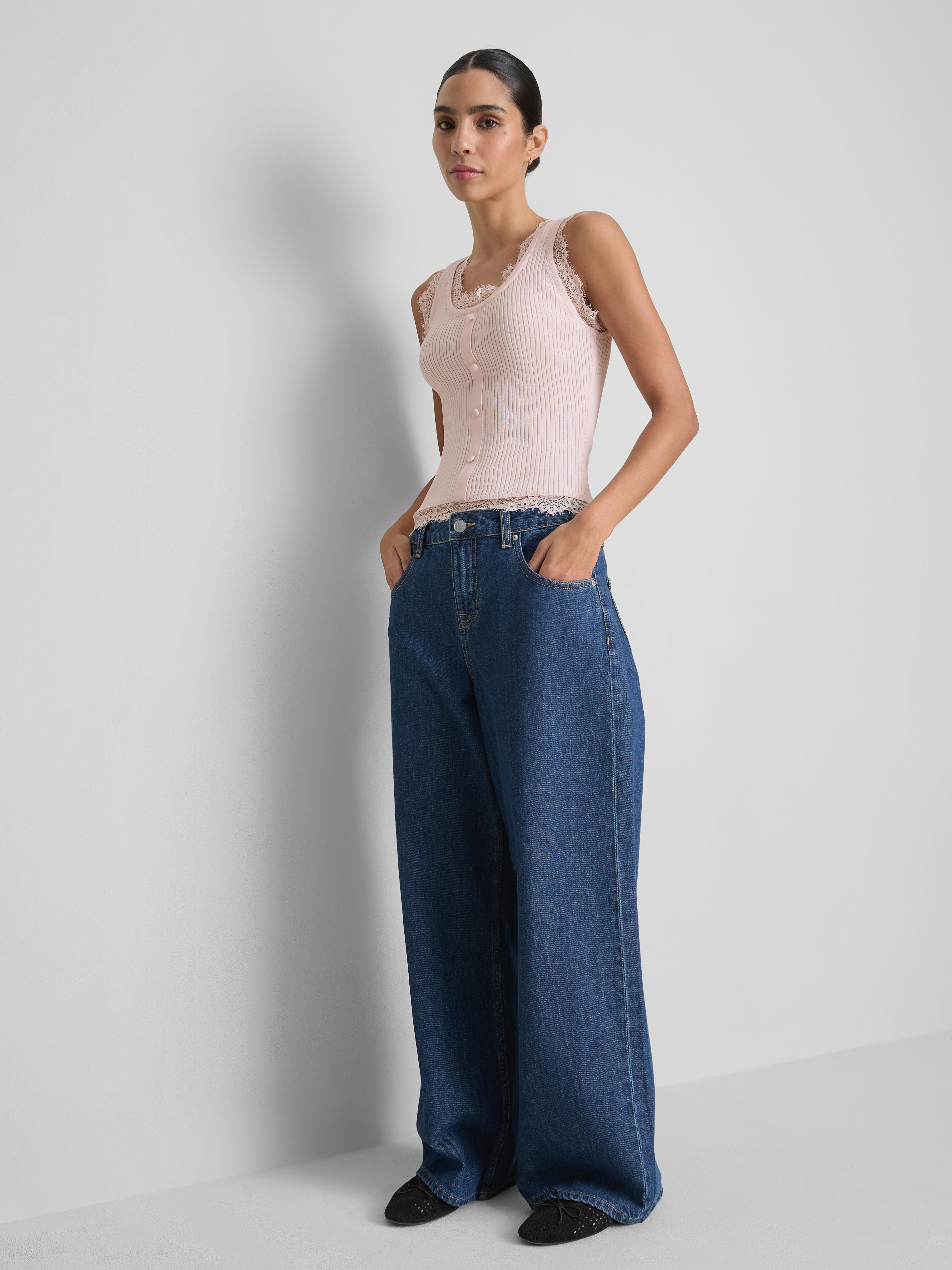 Débardeur côtelé à finitions en dentelle