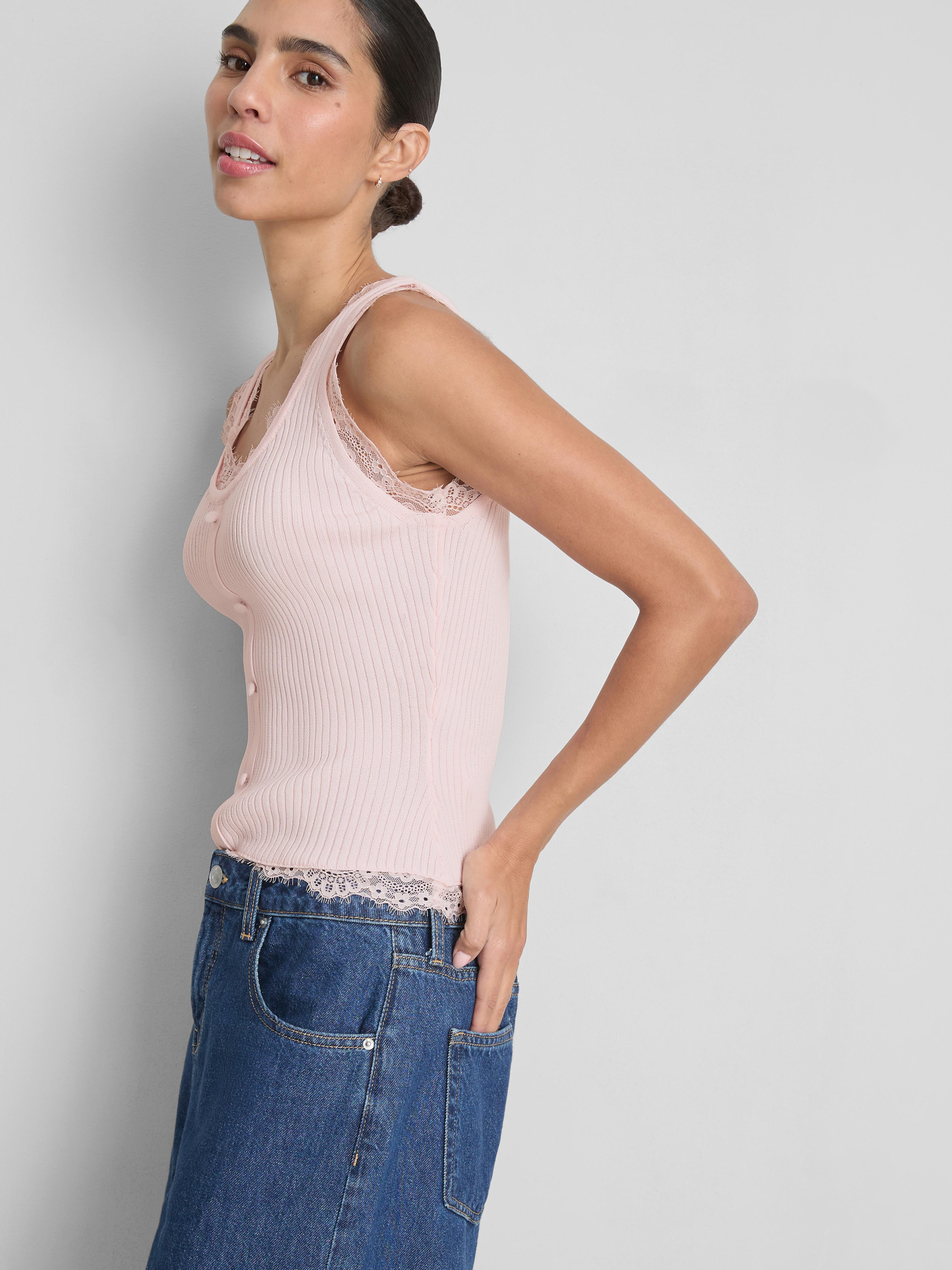 Débardeur côtelé à finitions en dentelle