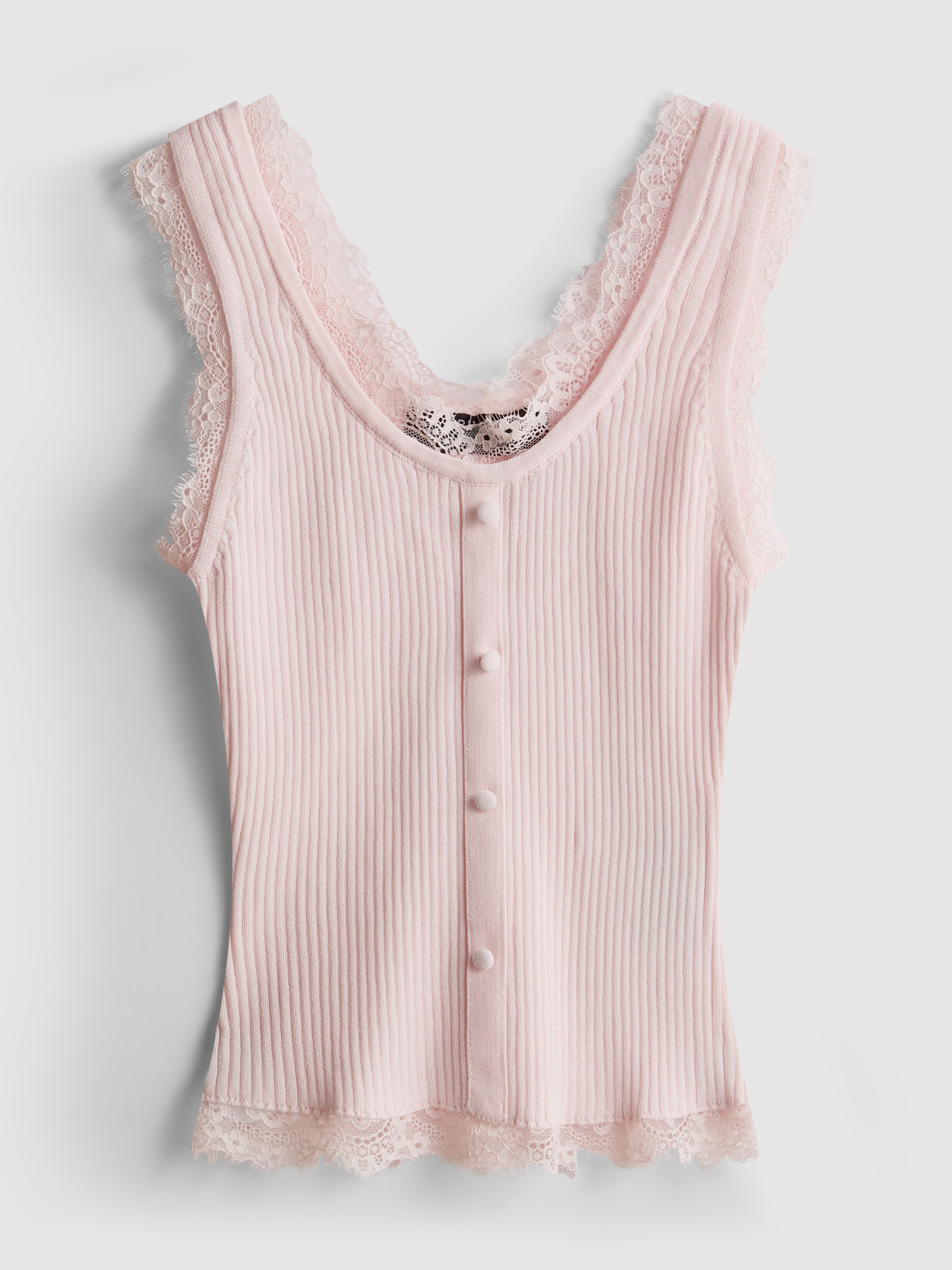 Débardeur côtelé à finitions en dentelle