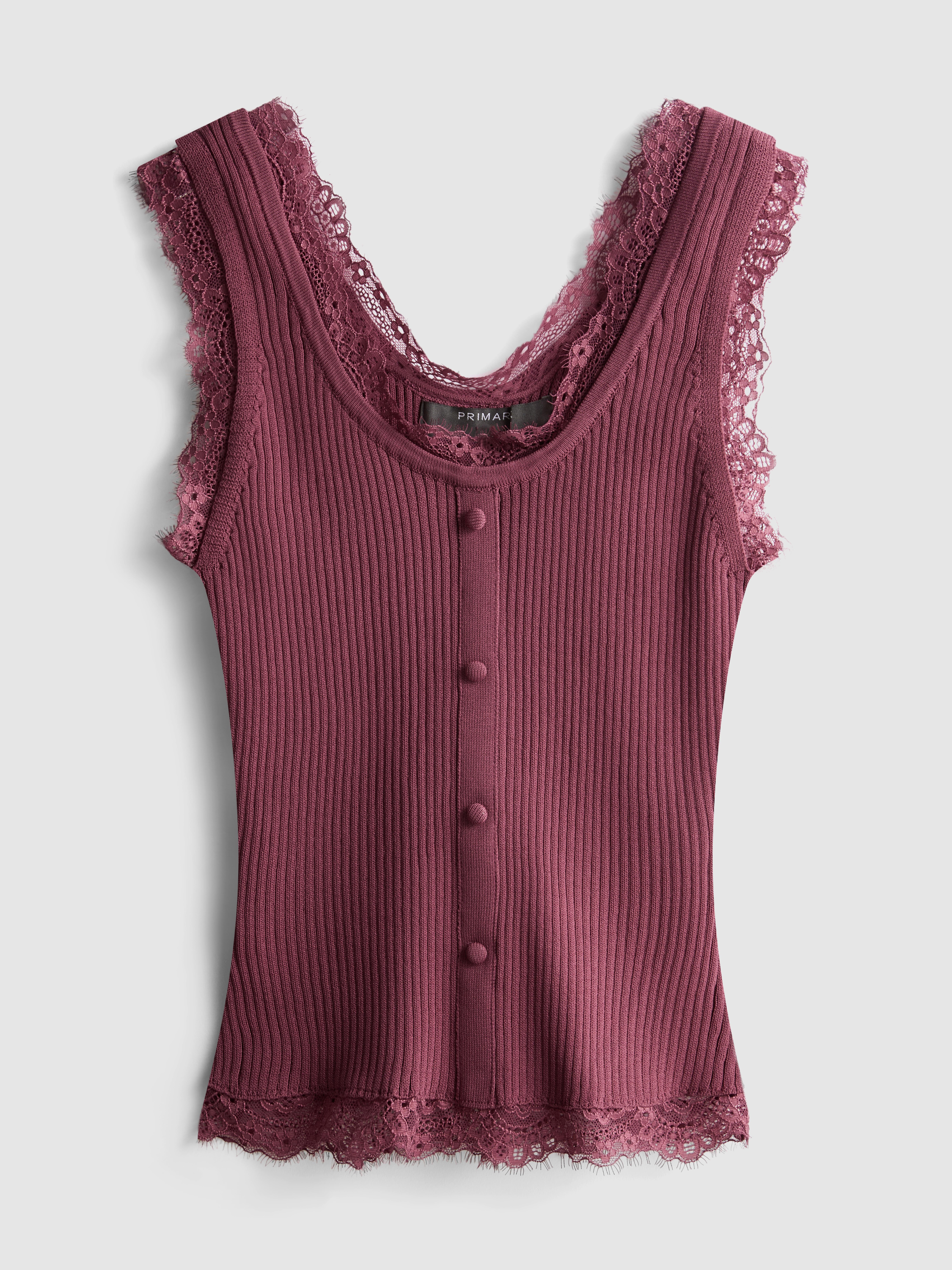Lace Trim Ribbed Tank Top