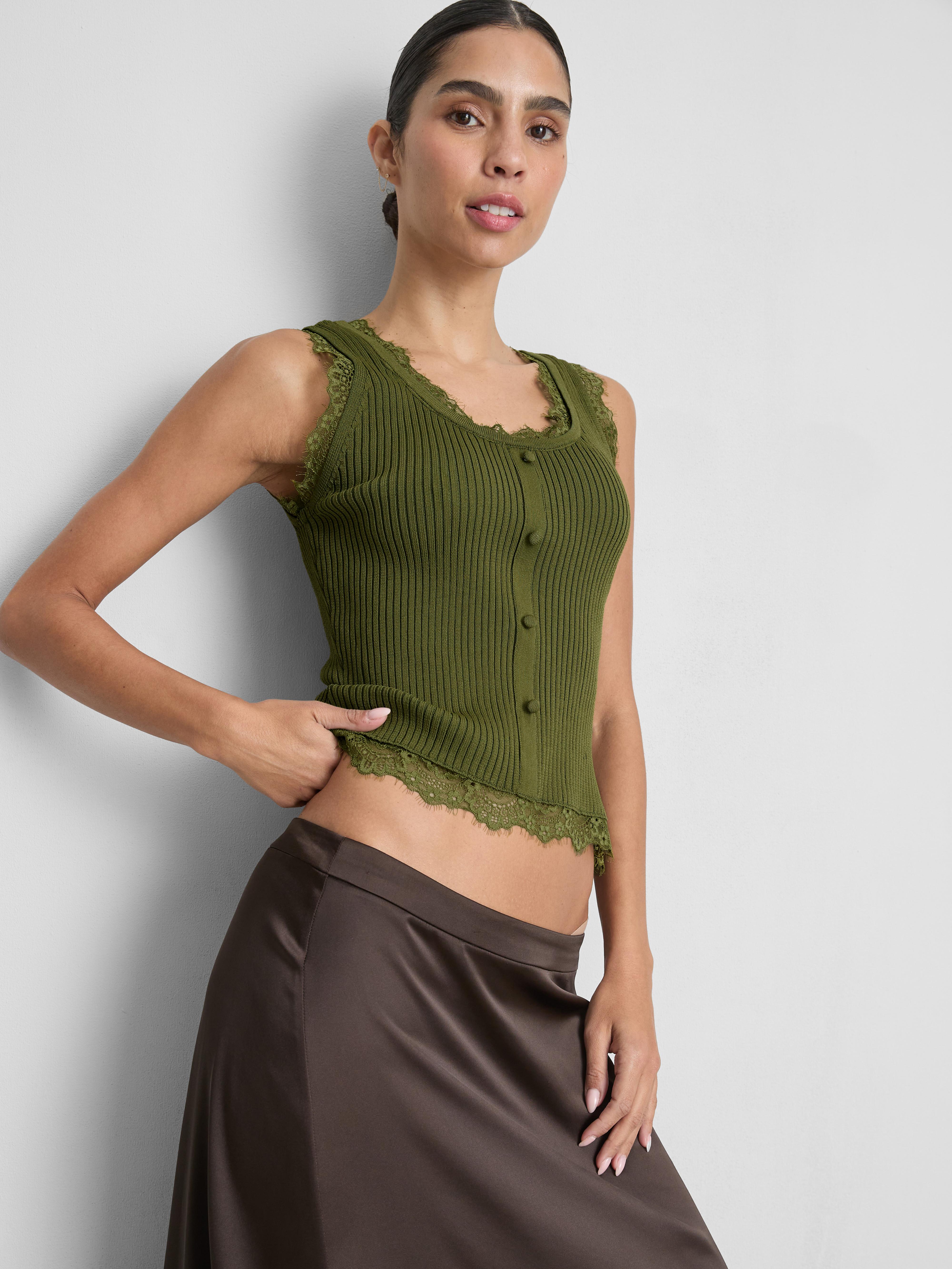 Lace Trim Ribbed Tank Top