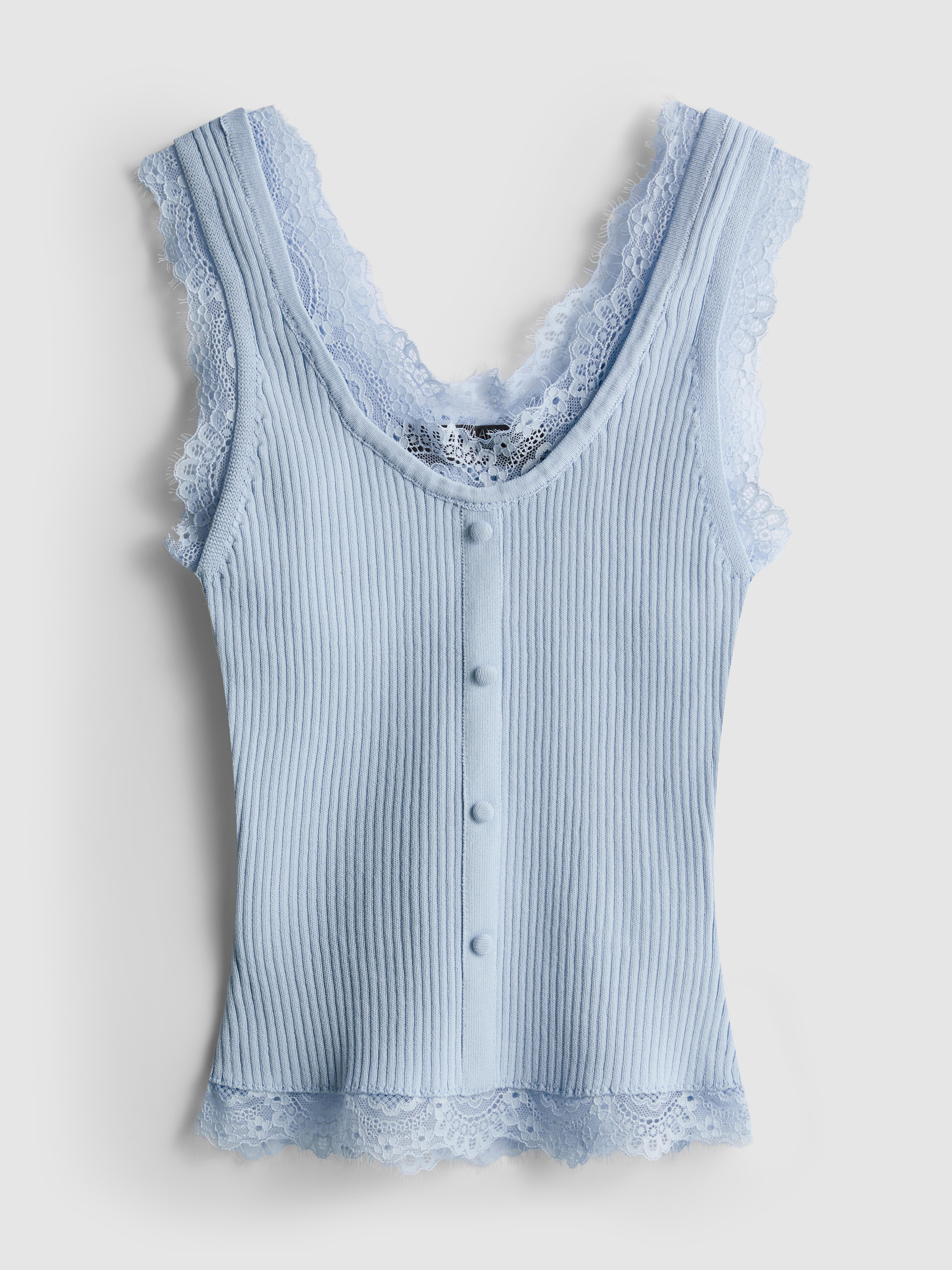 Geripptes Tanktop mit Spitzenbesatz