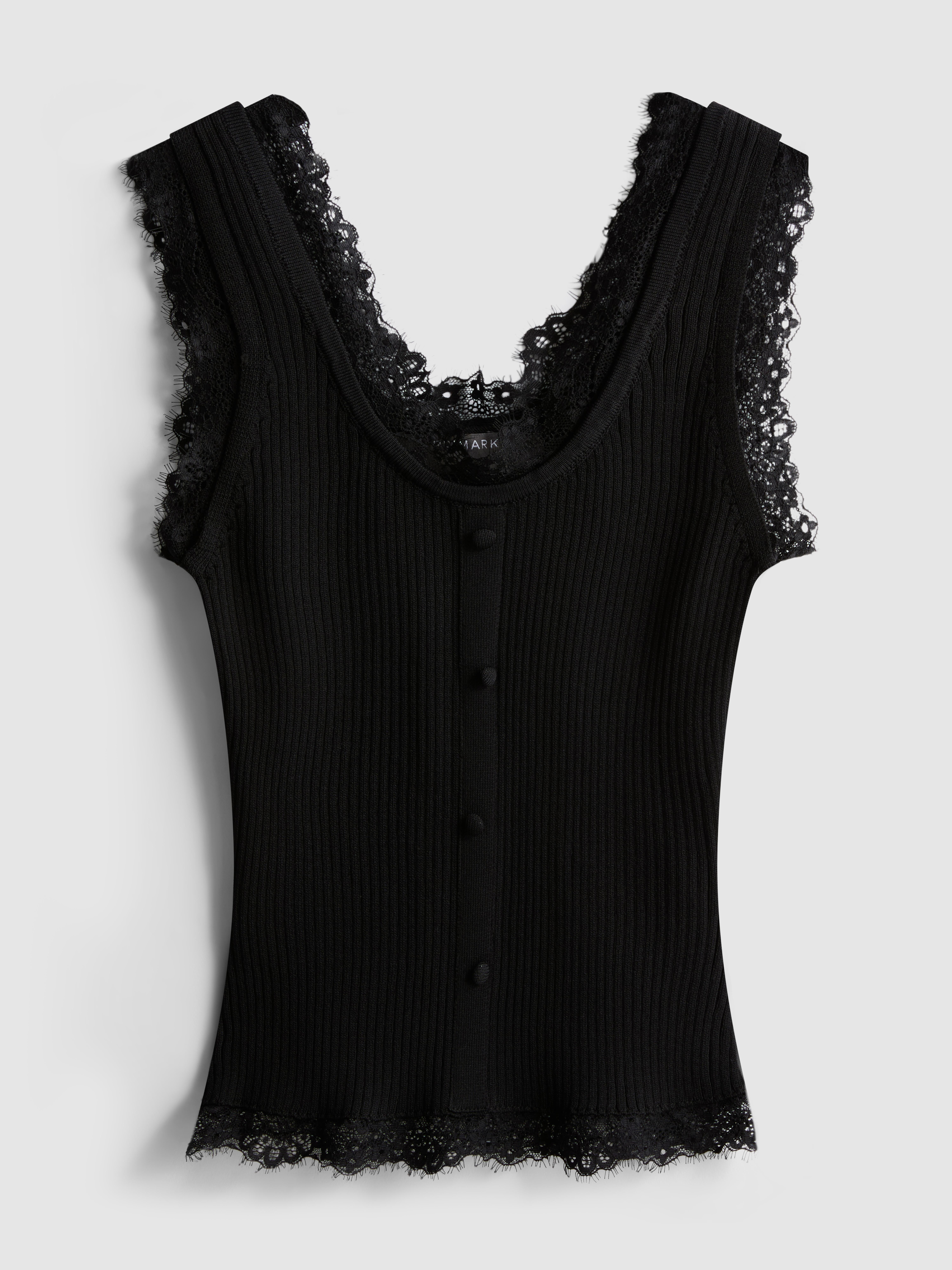 Tanktop van ribstof met kanten rand