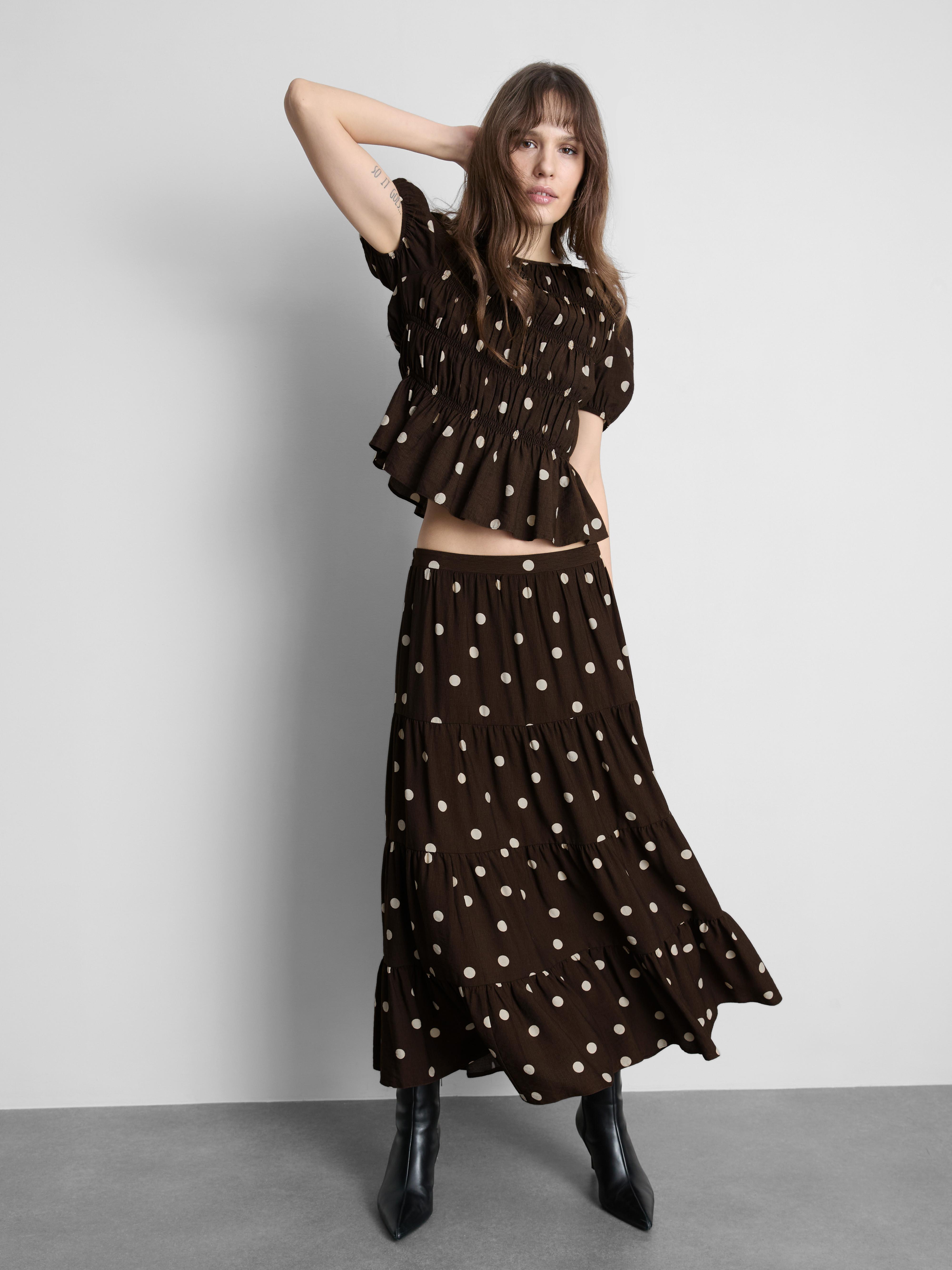 Maglia girocollo arricciata a pois