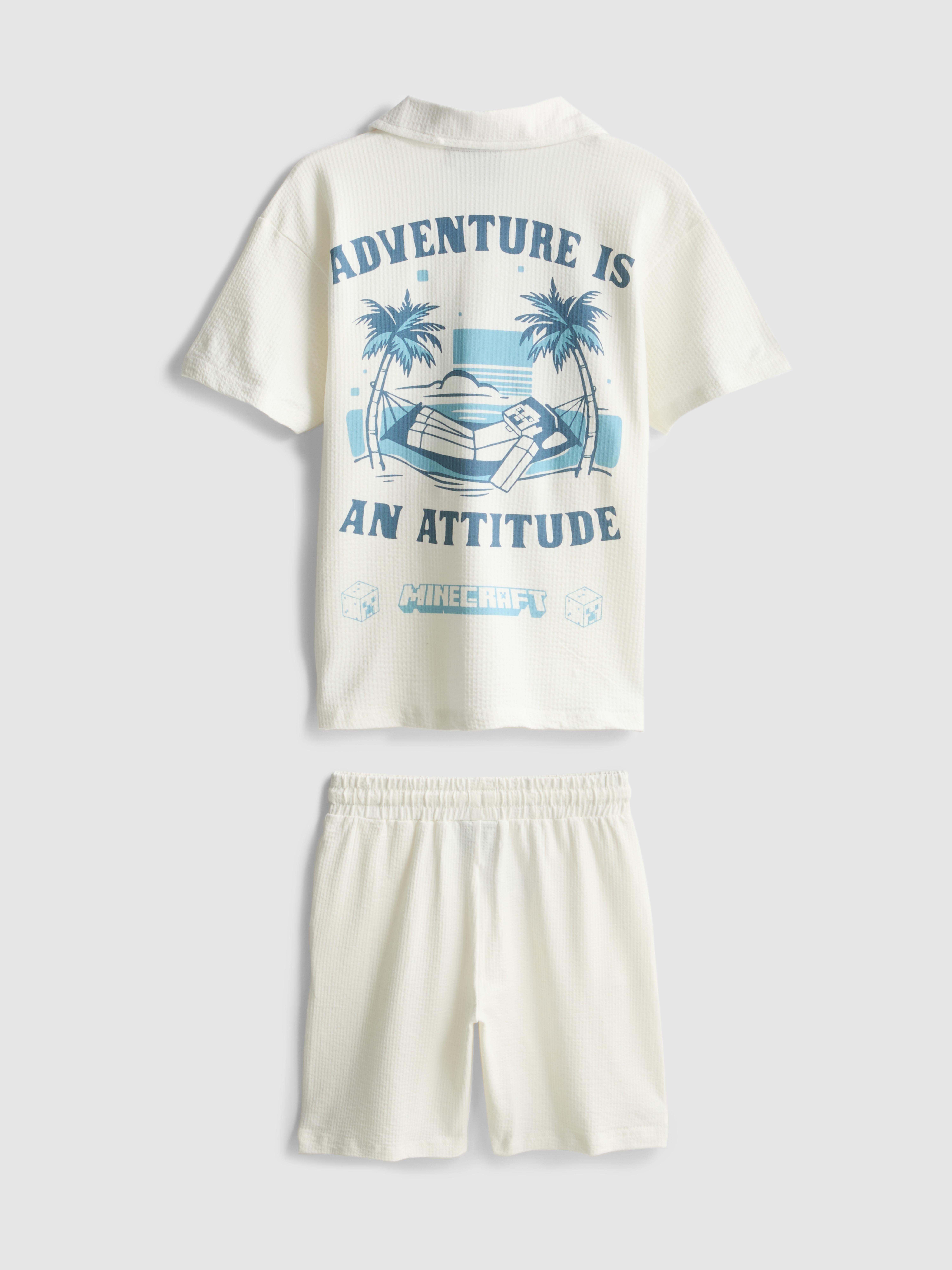 7–15 Jahre | Baumwoll-Shirt mit „Minecraft“ Grafik und Shorts im Set