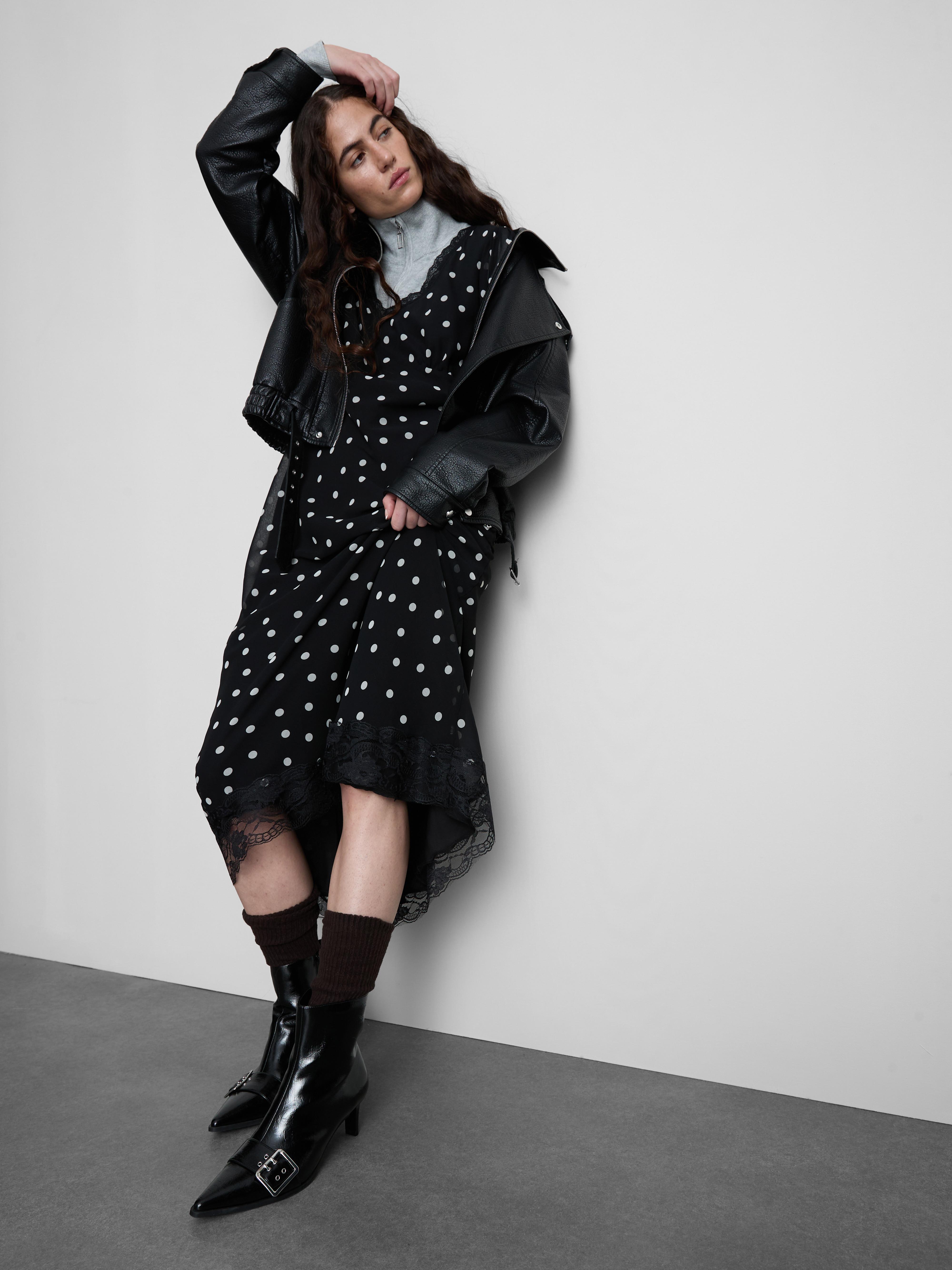 Lace Trim Polka Dot Midi Dress