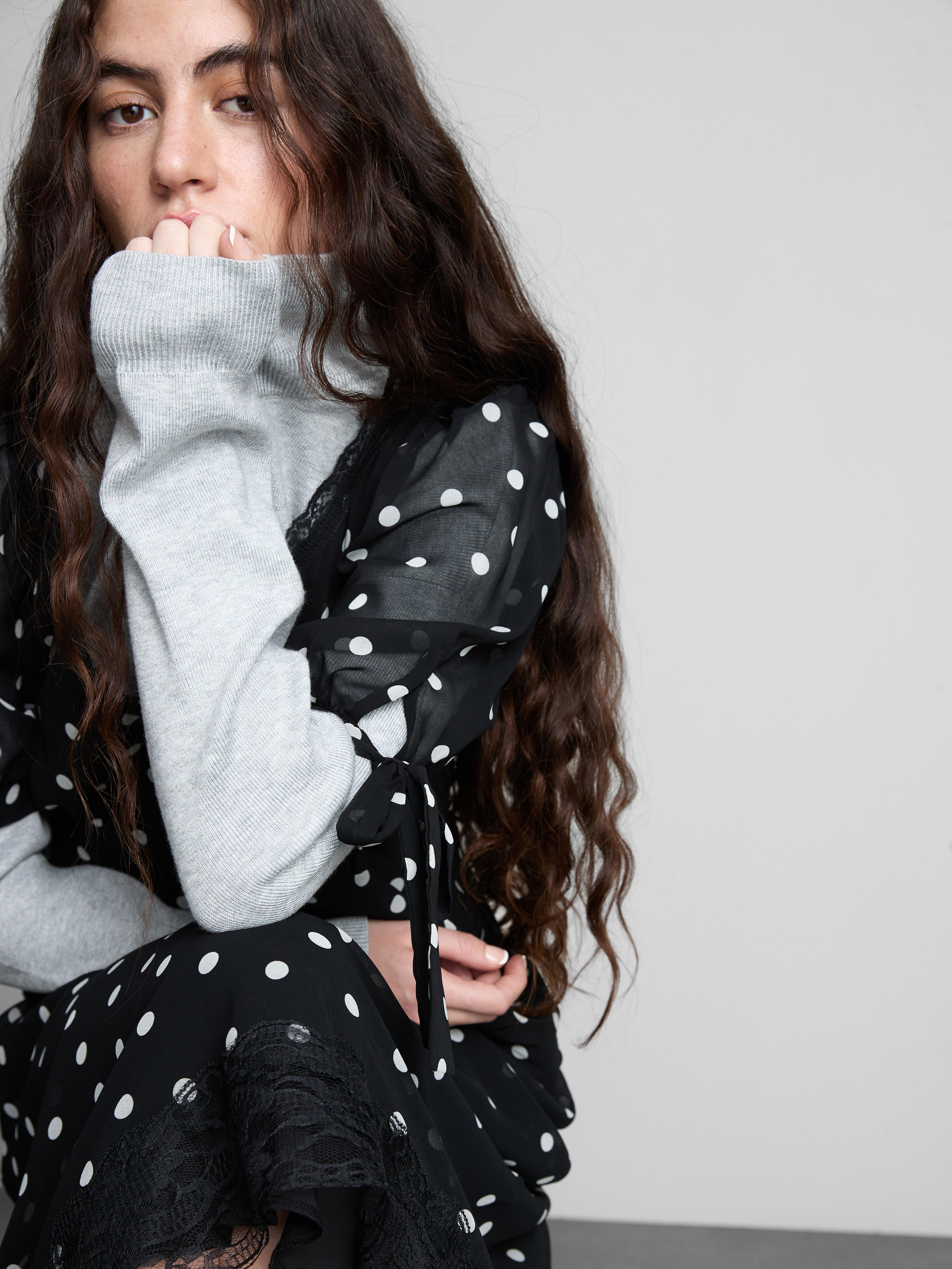 Lace Trim Polka Dot Midi Dress