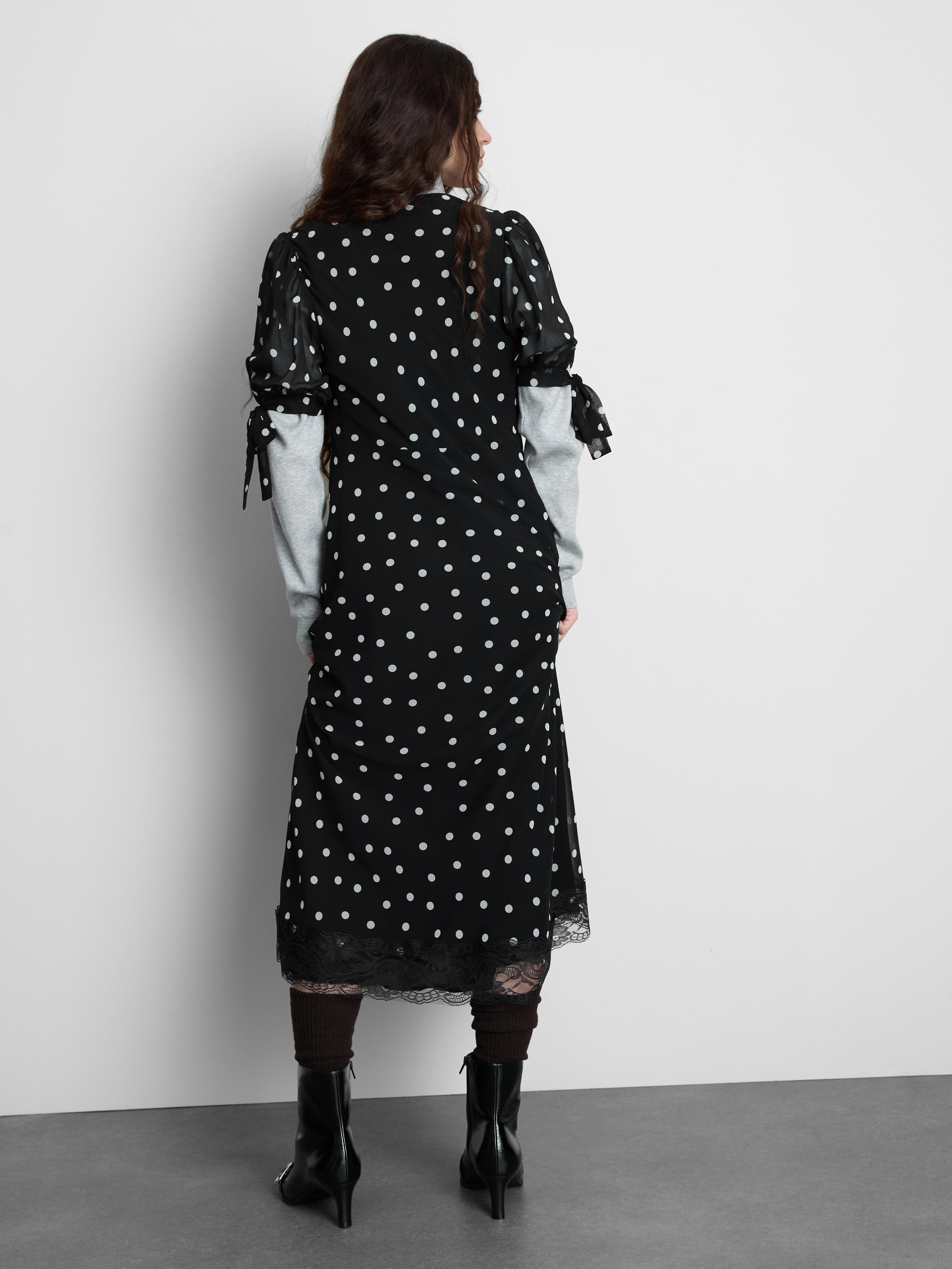 Lace Trim Polka Dot Midi Dress