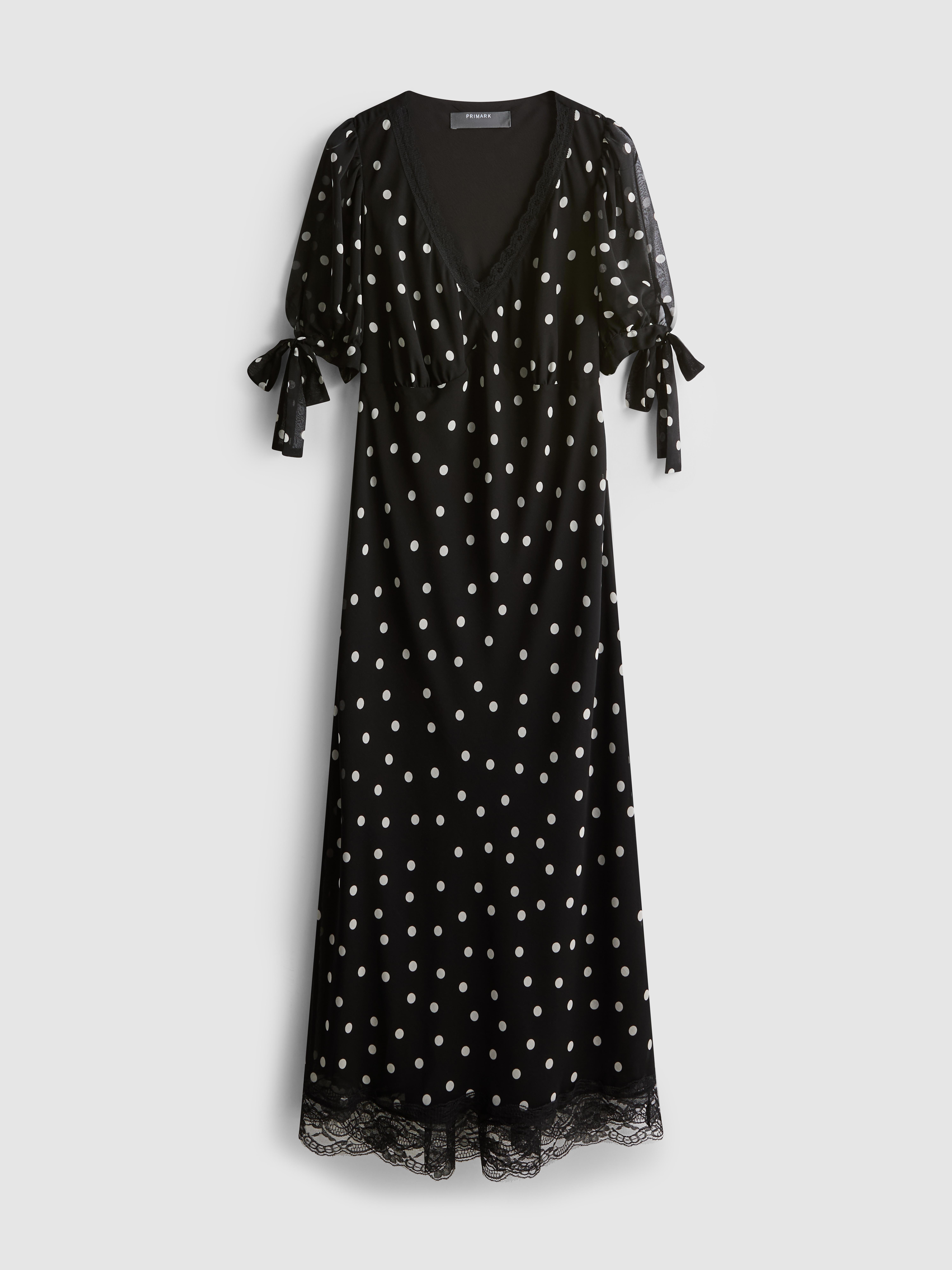 Lace Trim Polka Dot Midi Dress