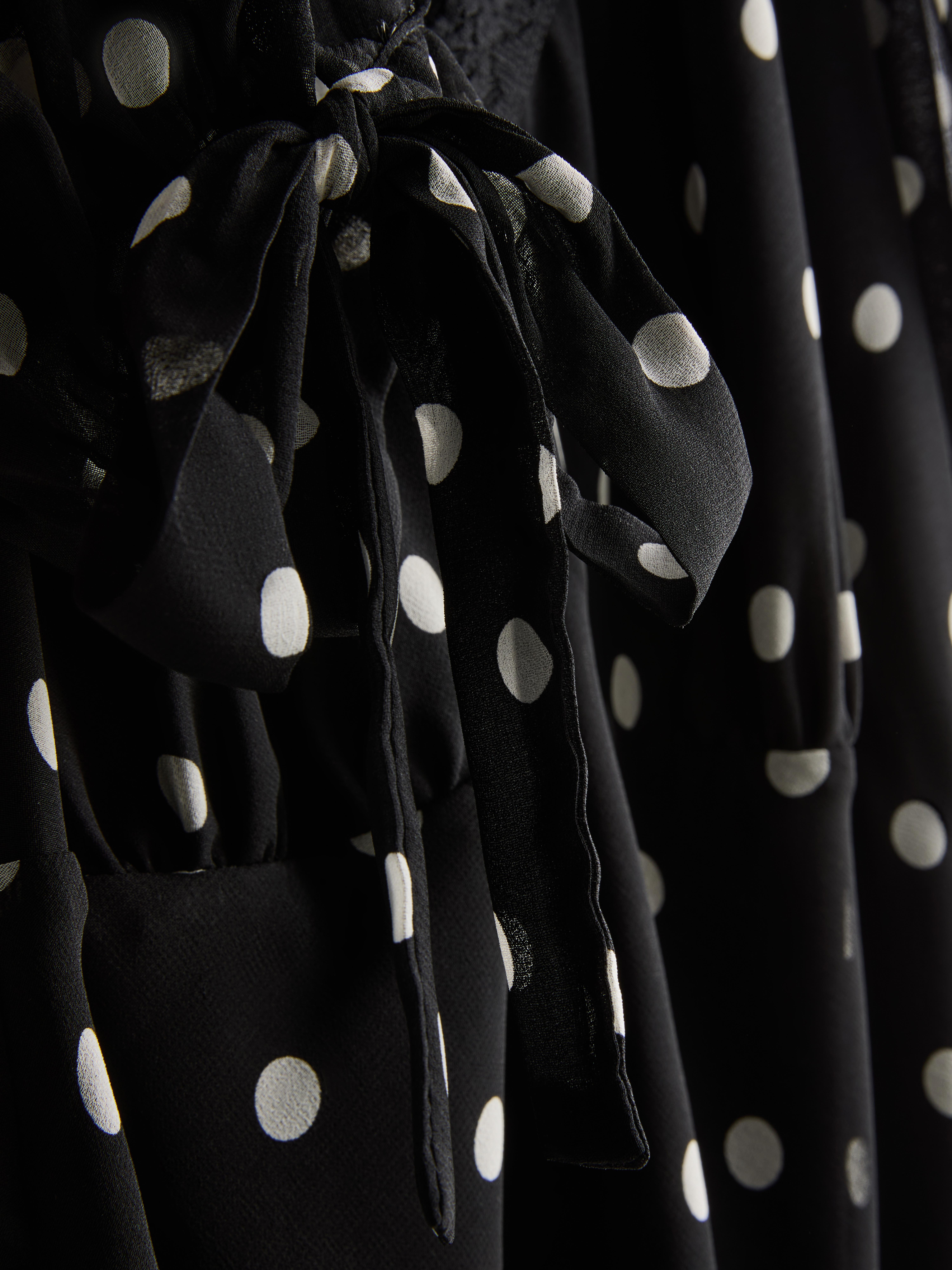 Lace Trim Polka Dot Midi Dress