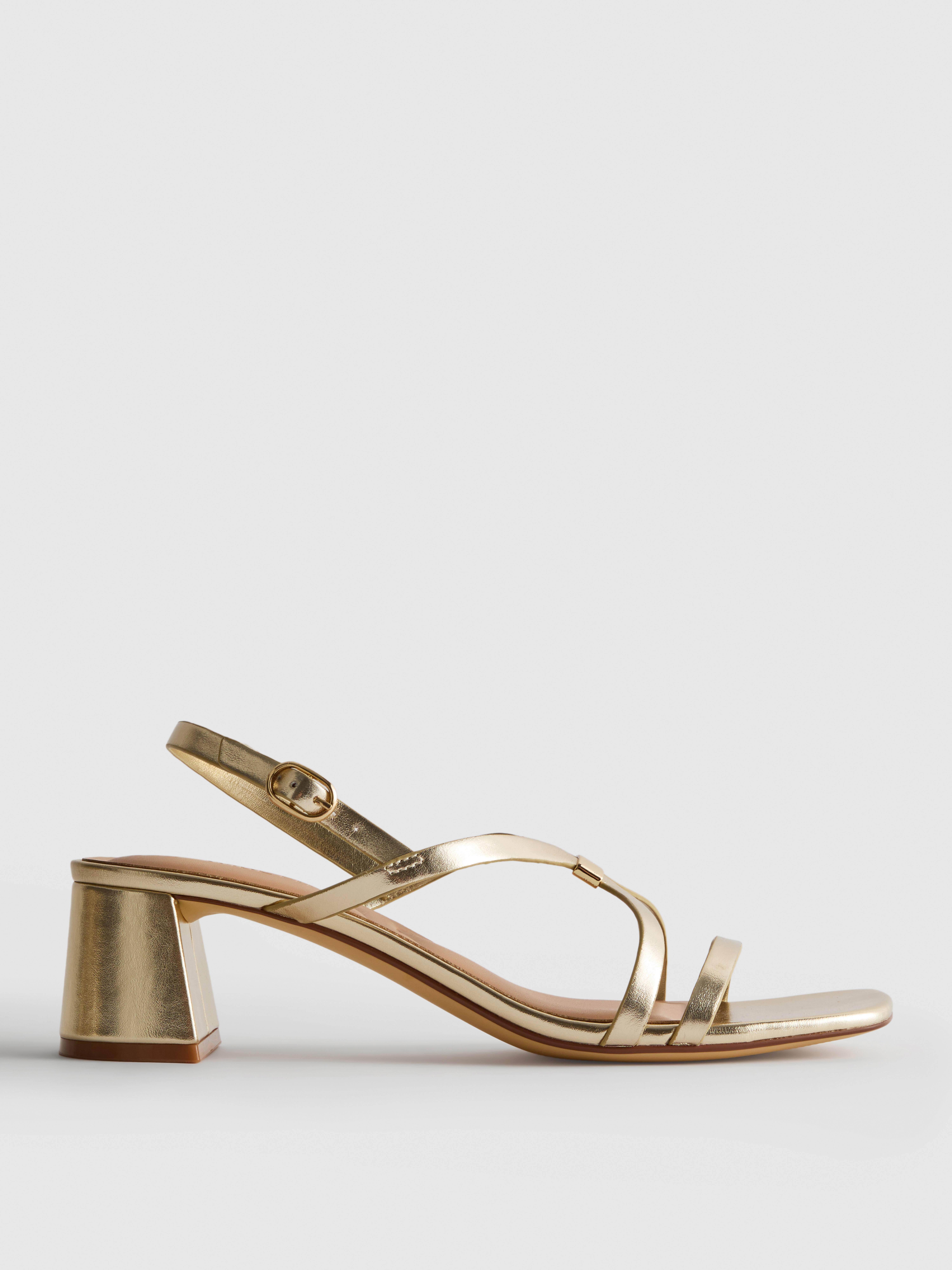 Women's Gold Wide-Fit Block-Heel Strappy Sandals