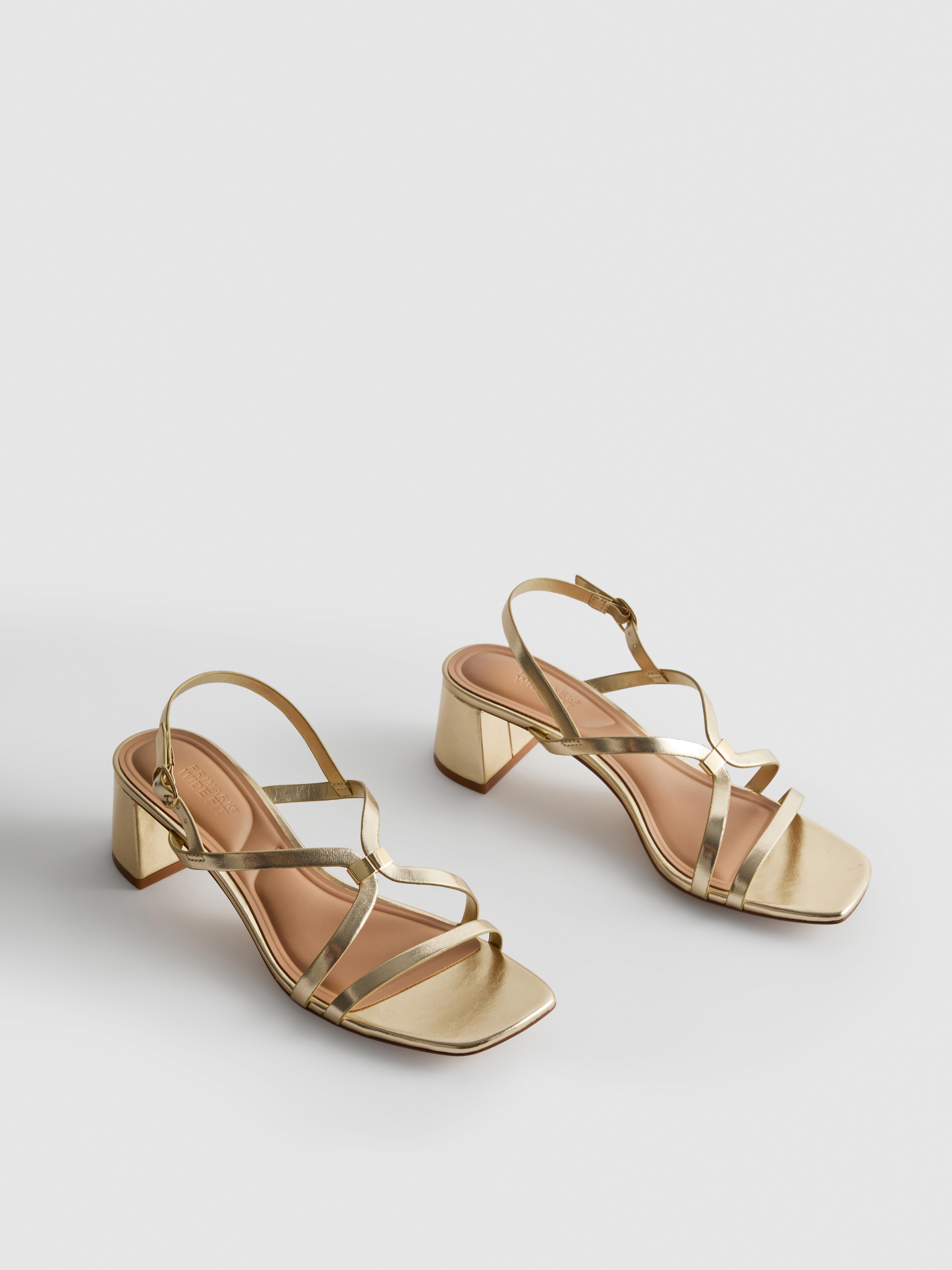 Women's Gold Wide-Fit Block-Heel Strappy Sandals