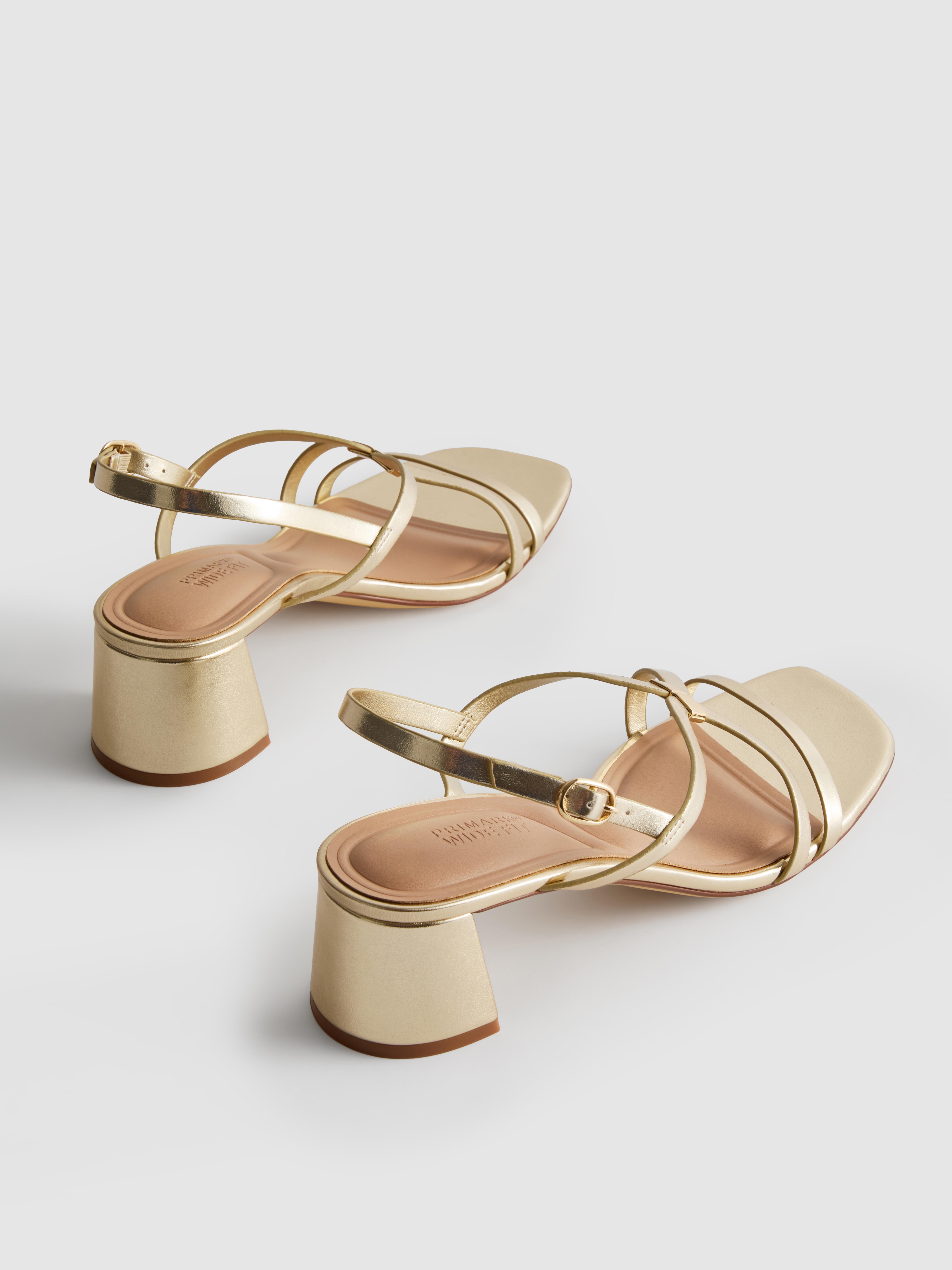 Women's Gold Wide-Fit Block-Heel Strappy Sandals