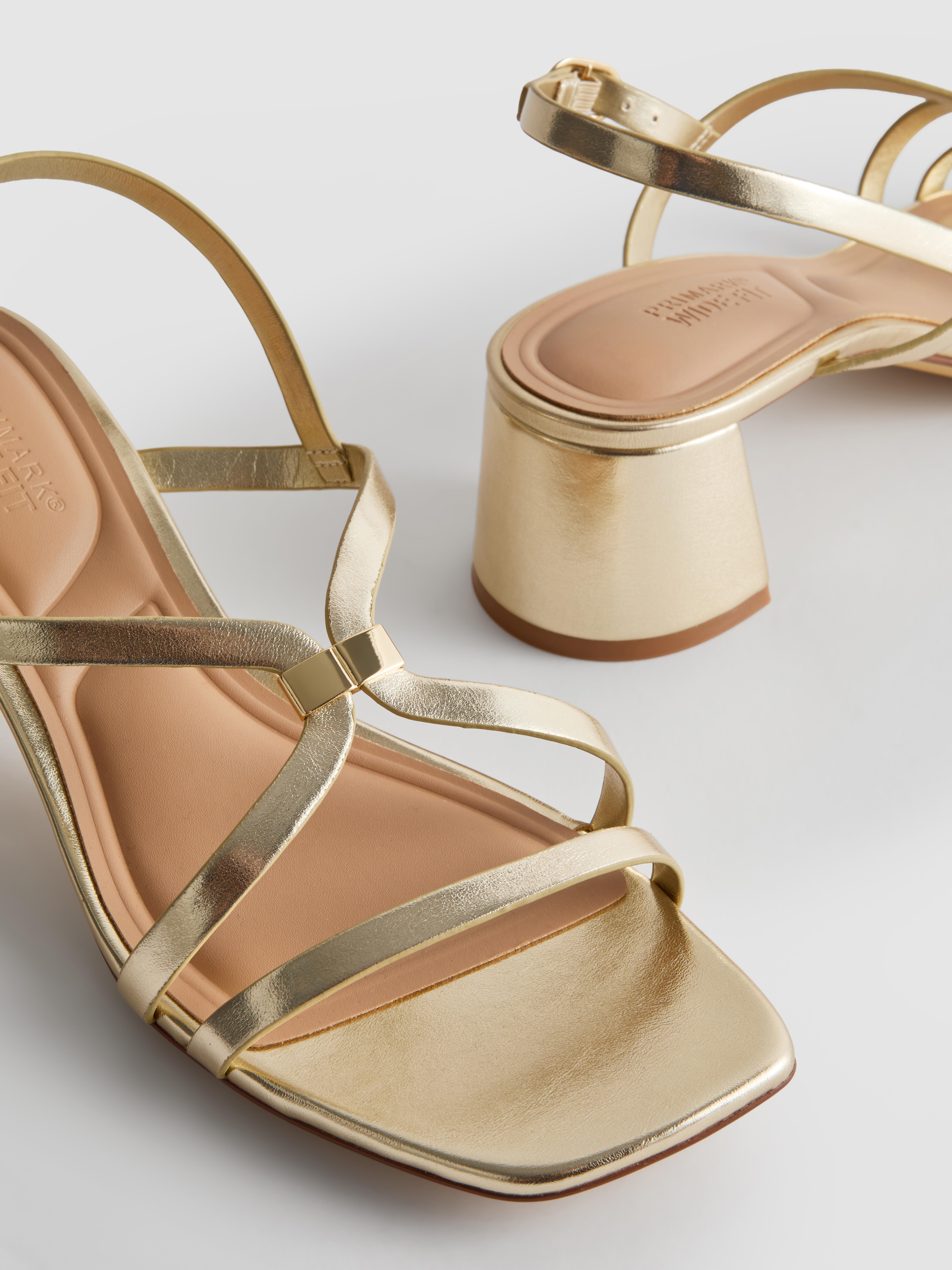 Women's Gold Wide-Fit Block-Heel Strappy Sandals