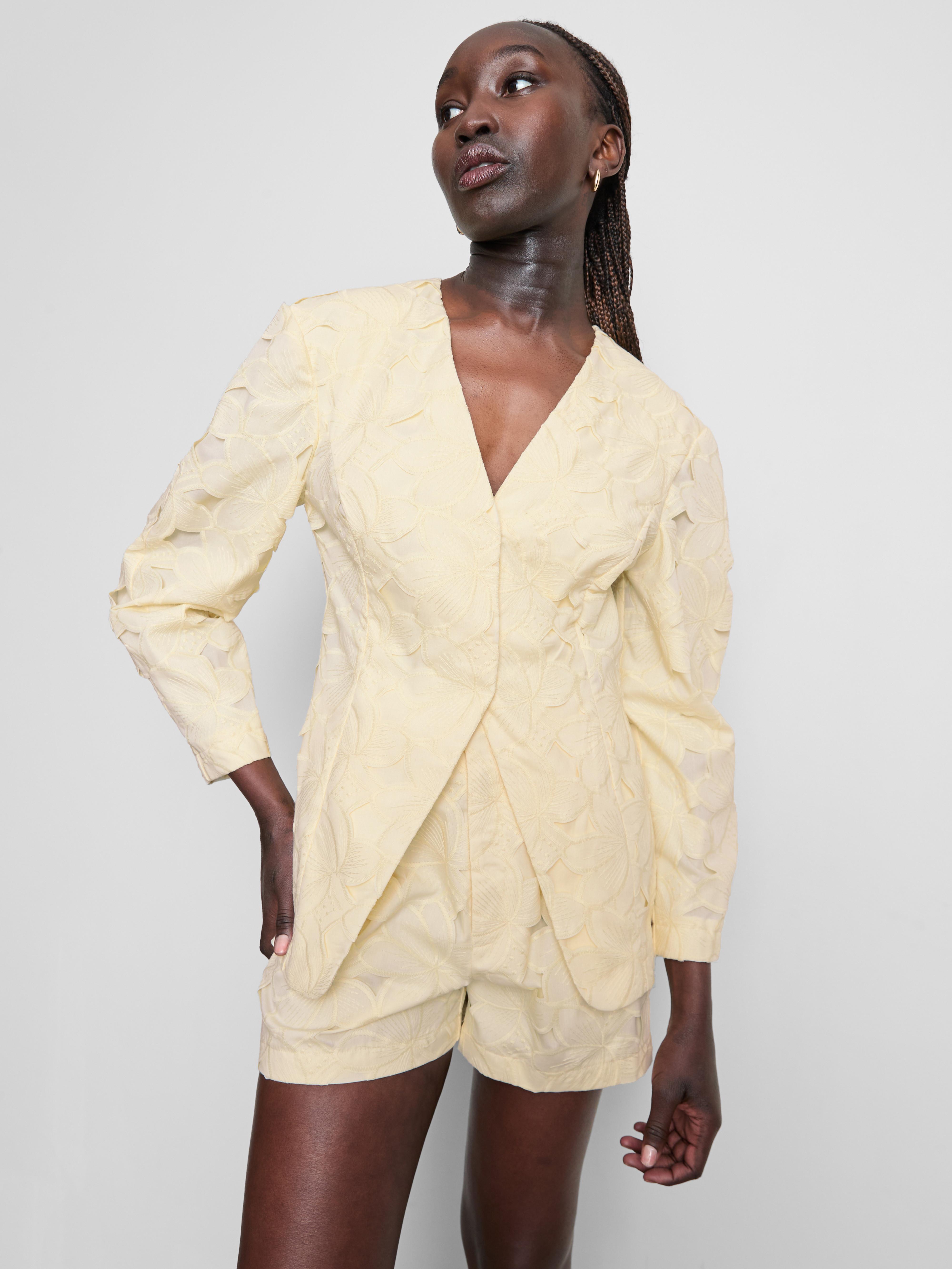 Collarless Lace Overlay Blazer
