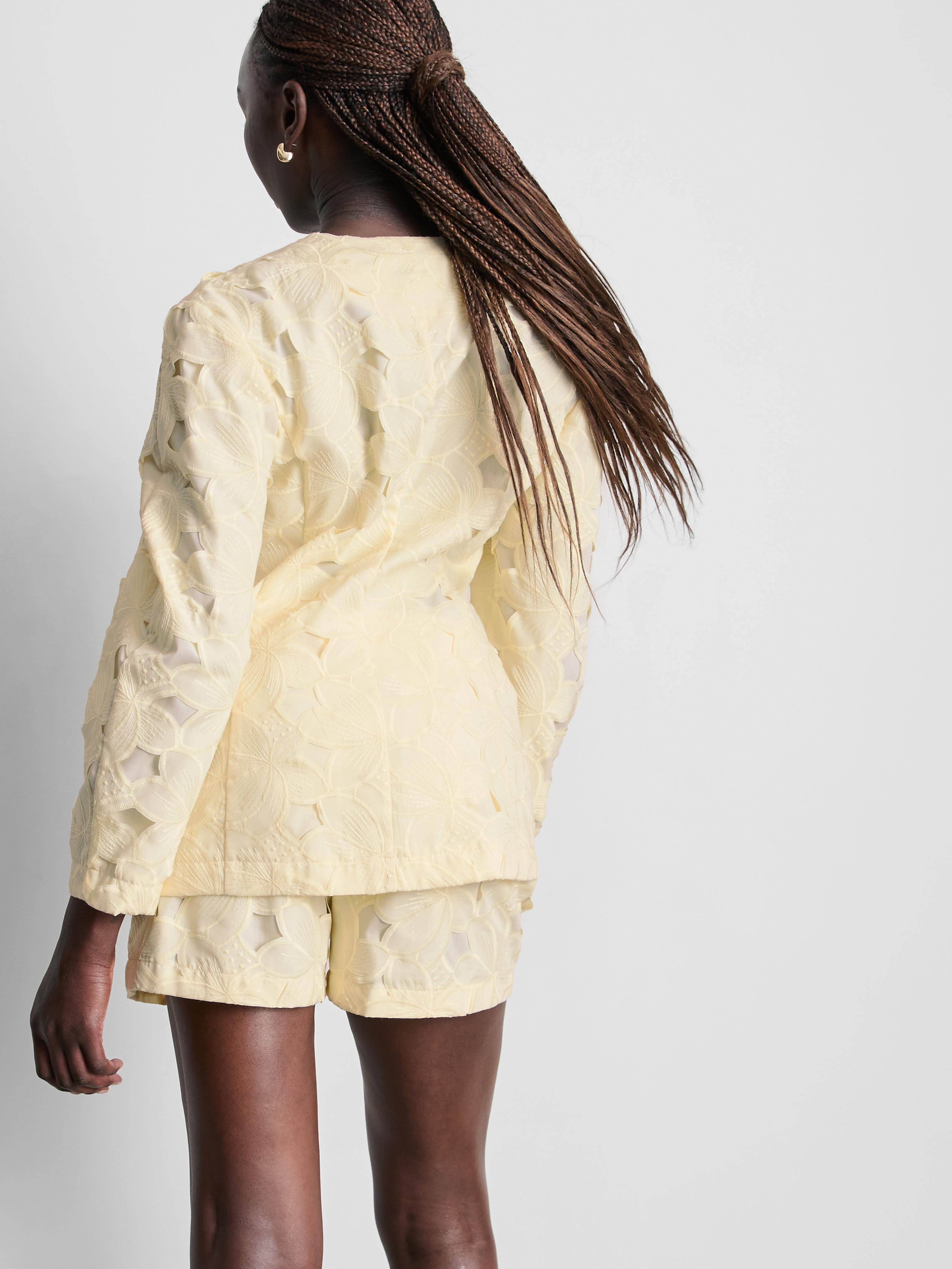 Collarless Lace Overlay Blazer