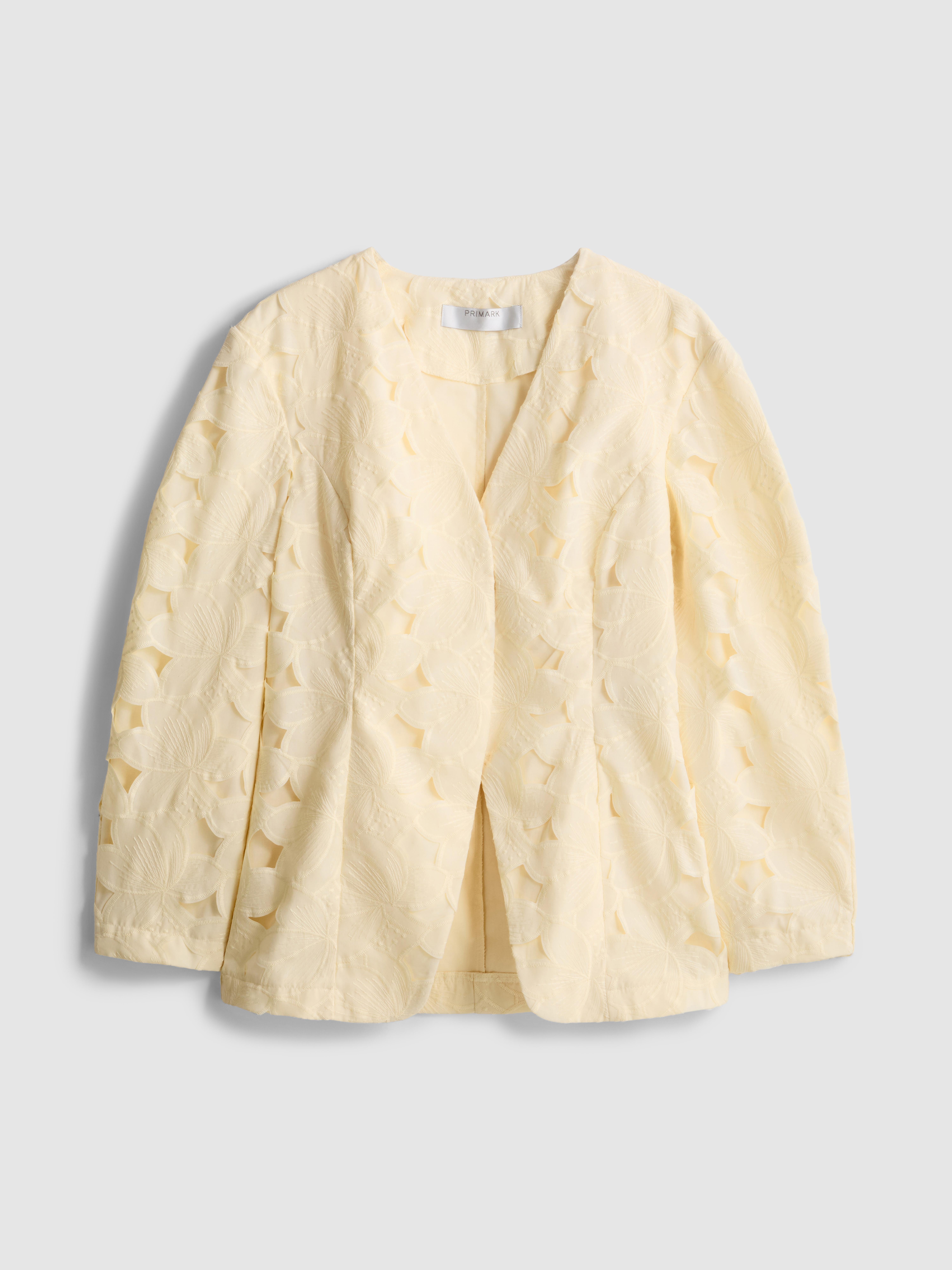 Collarless Lace Overlay Blazer