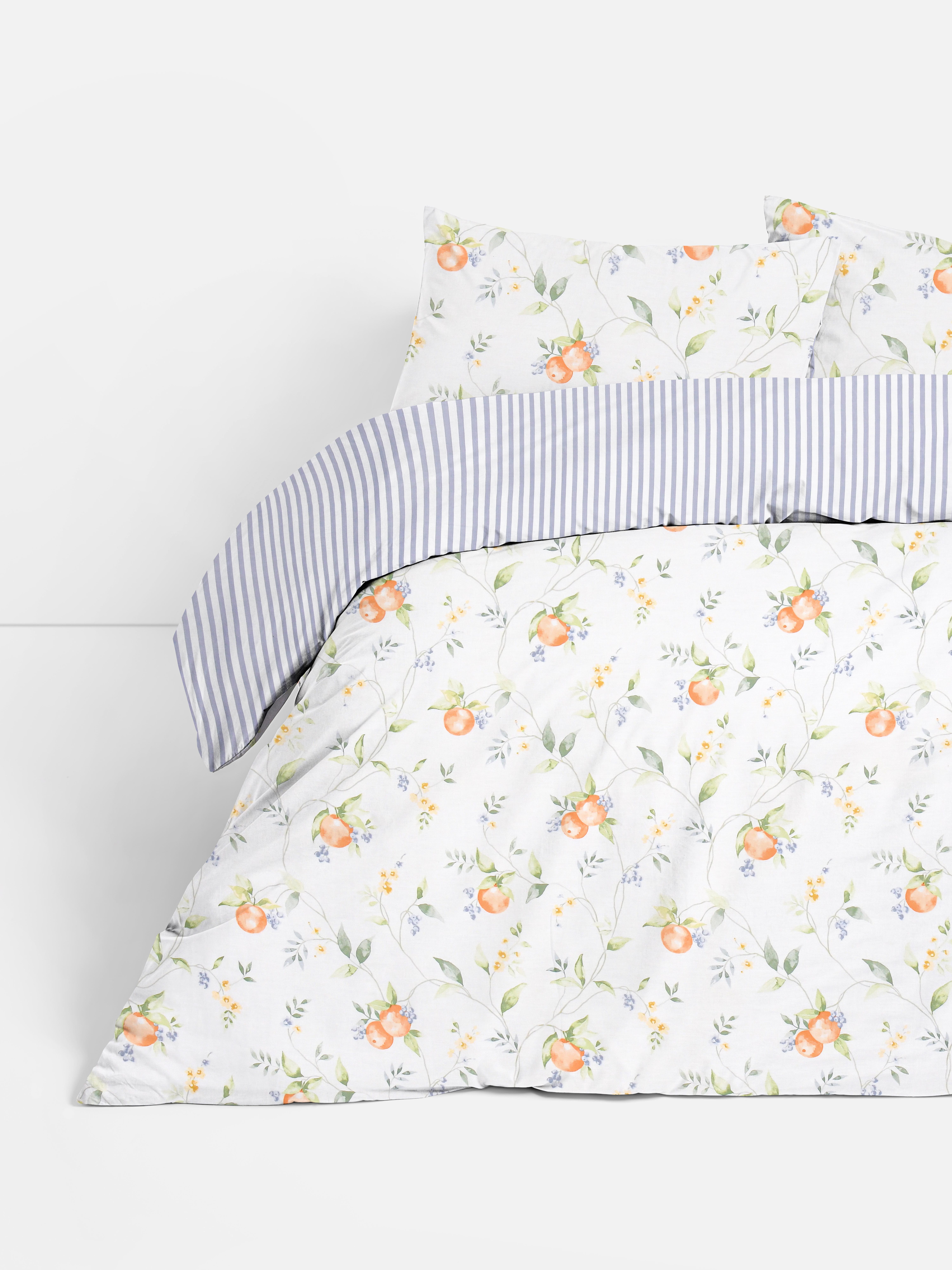 Parure de lit double à rayures et motif orange