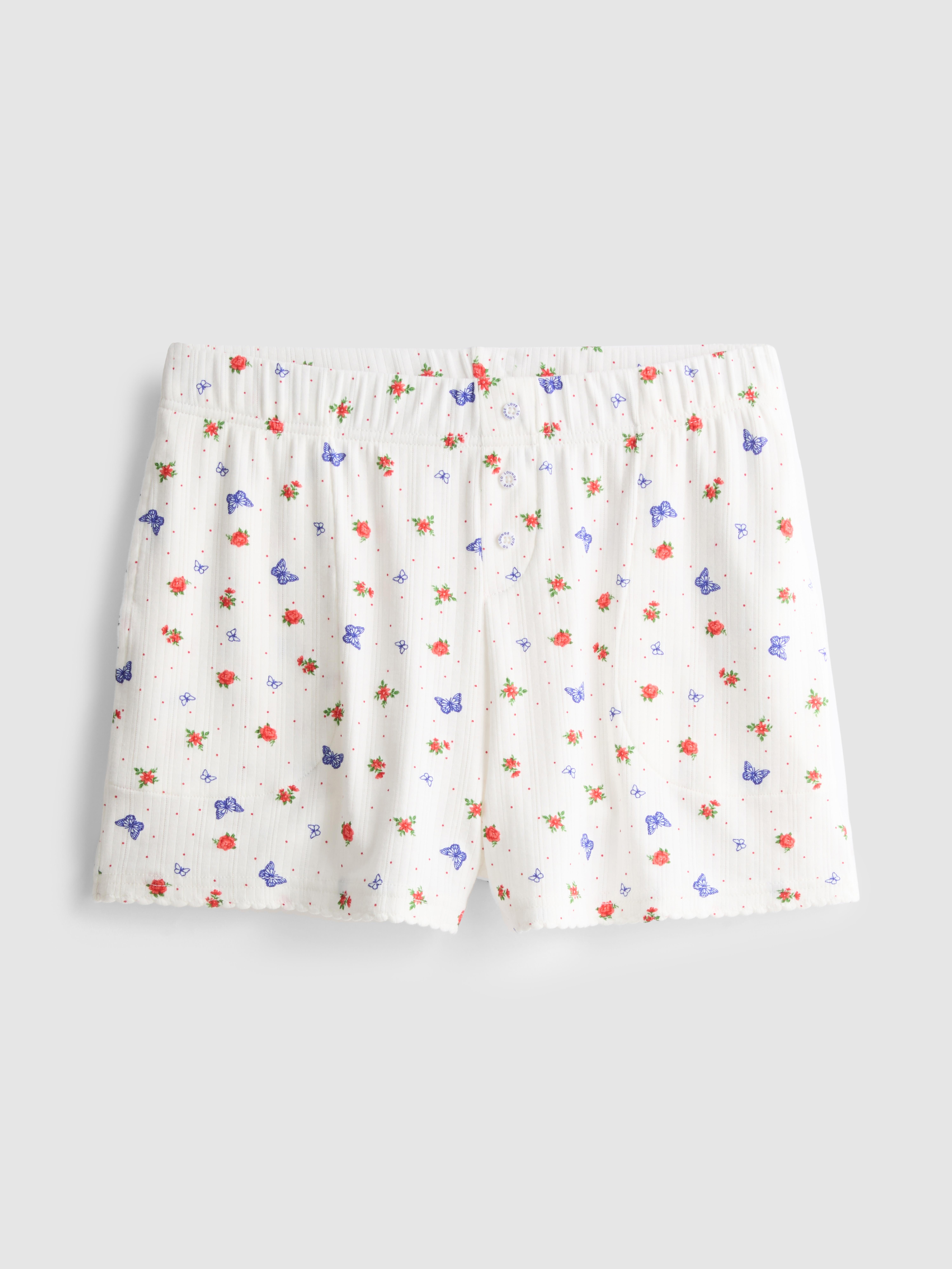 Short de pyjama côtelé à motif papillon