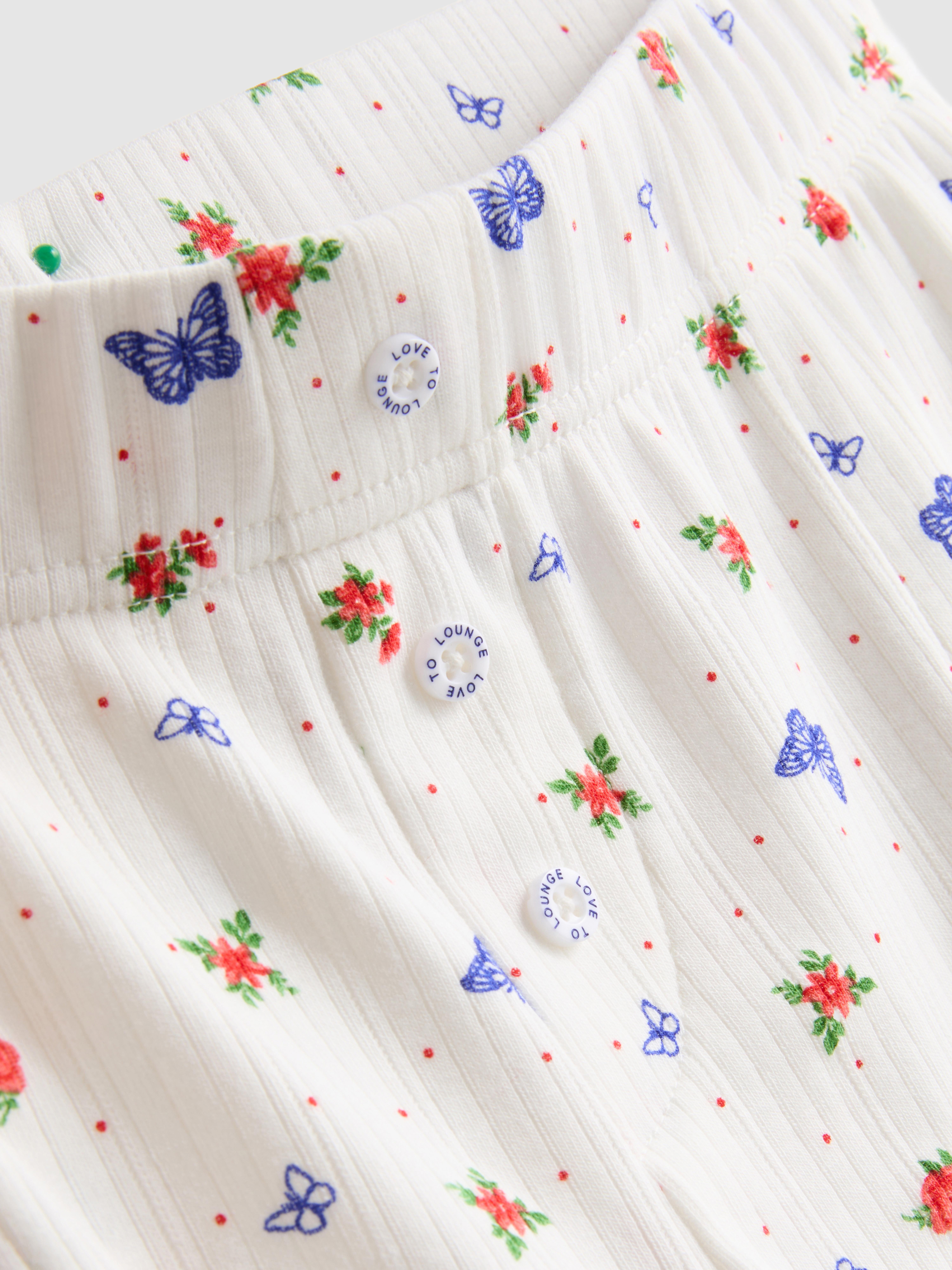 Short de pyjama côtelé à motif papillon