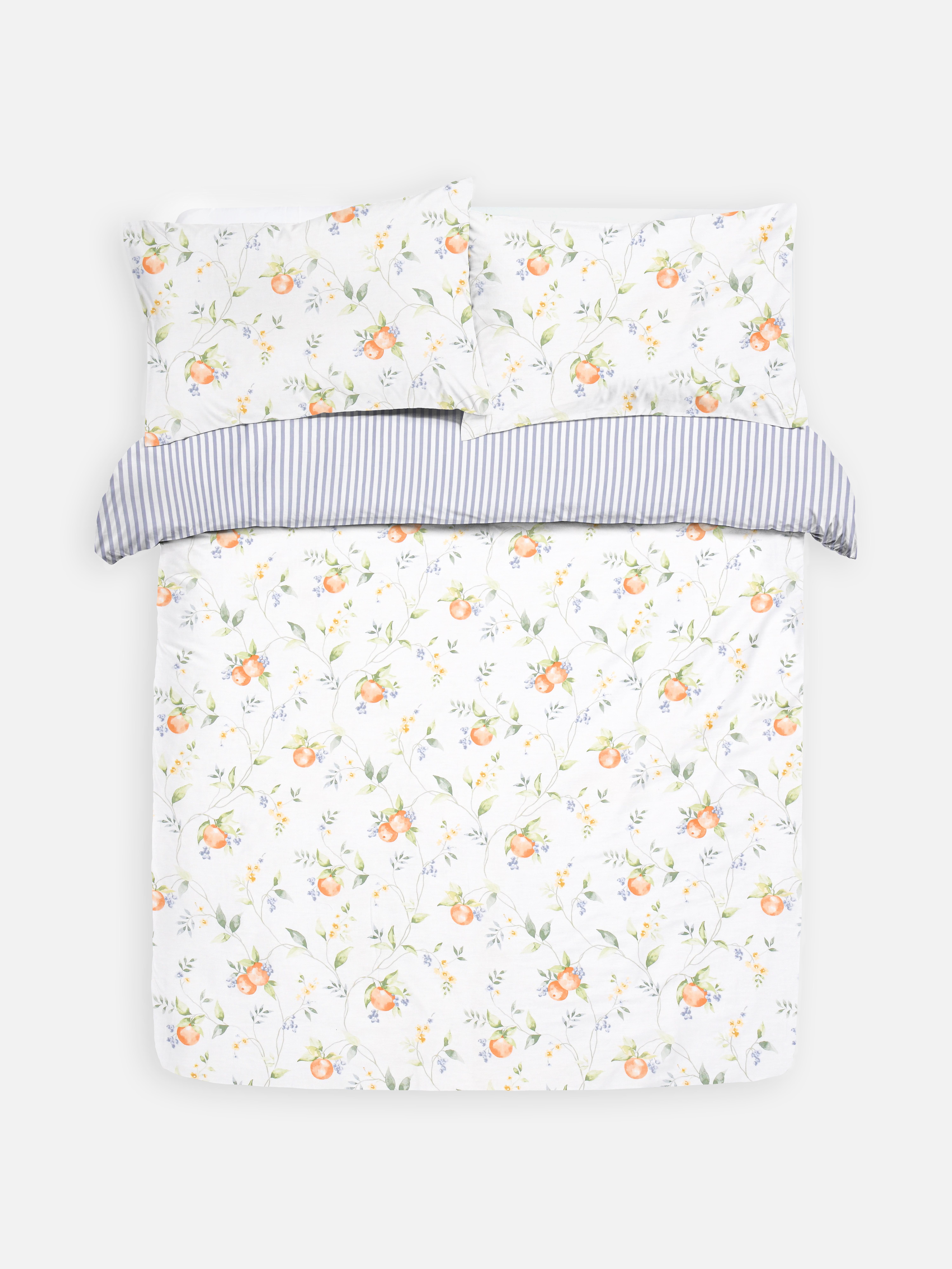 Bettwäscheset mit Orangen- und Streifenmuster, Kingsize