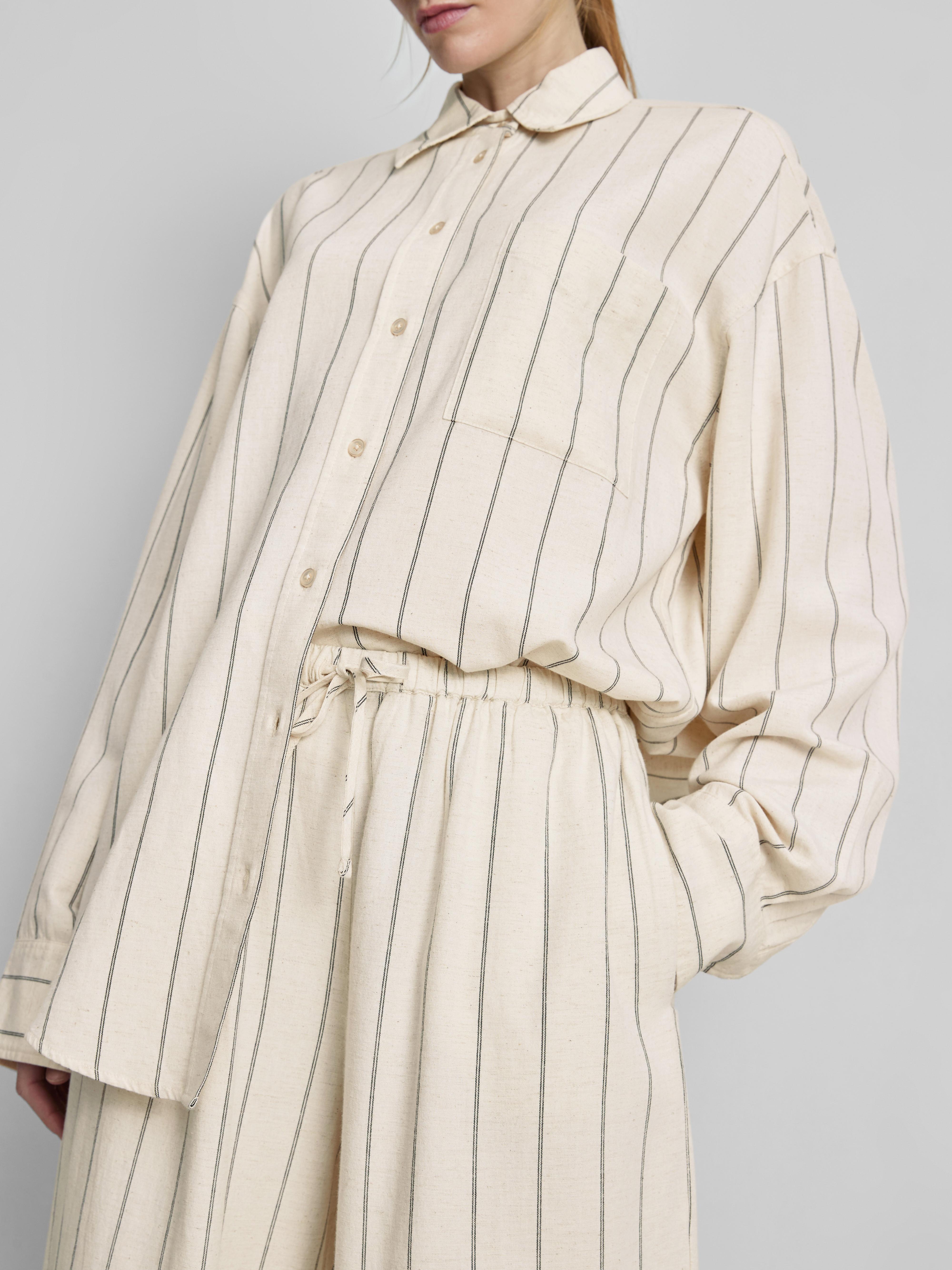 Cotton Blend Striped Wide Leg Trousers