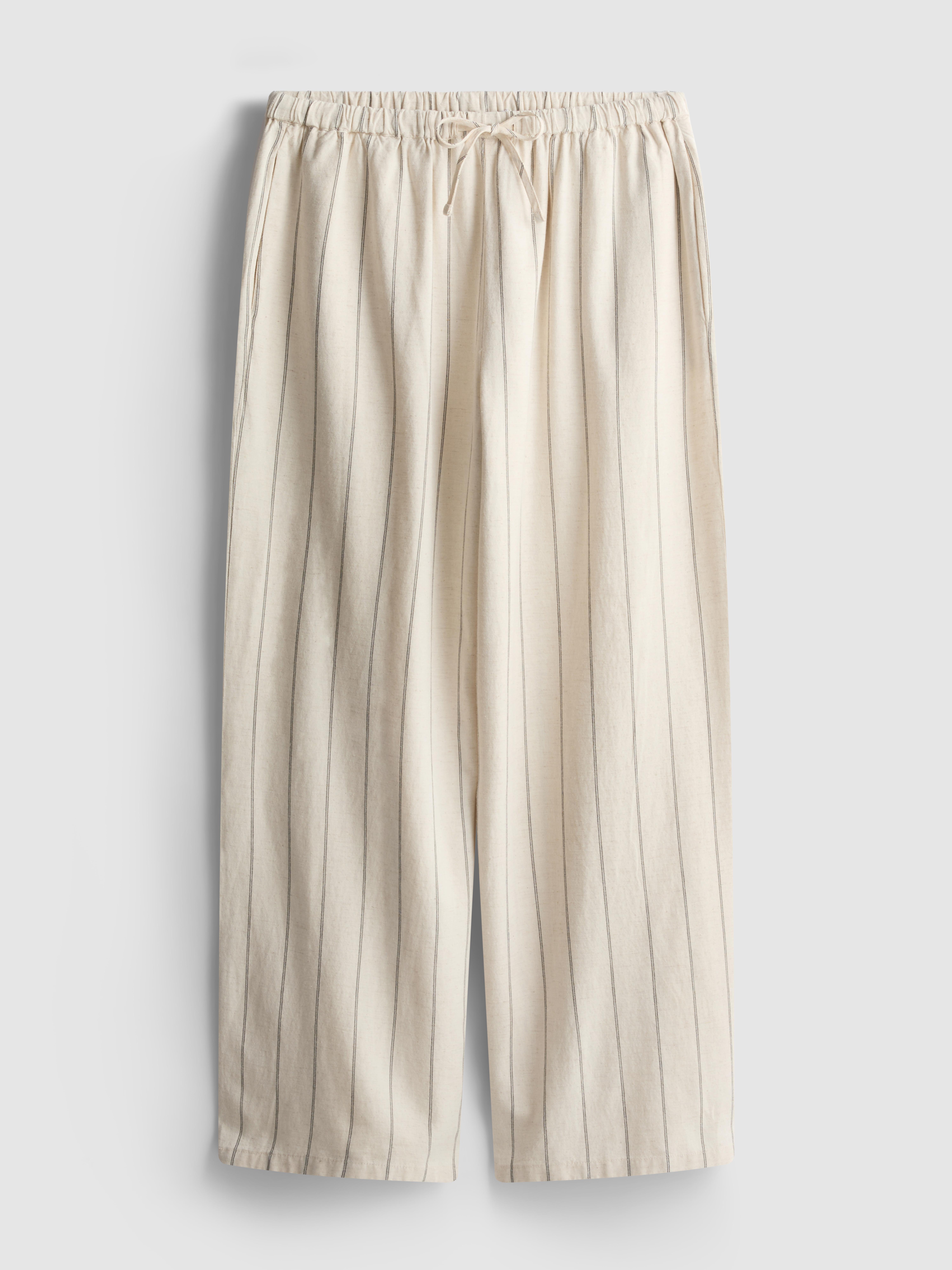 Cotton Blend Striped Wide Leg Trousers