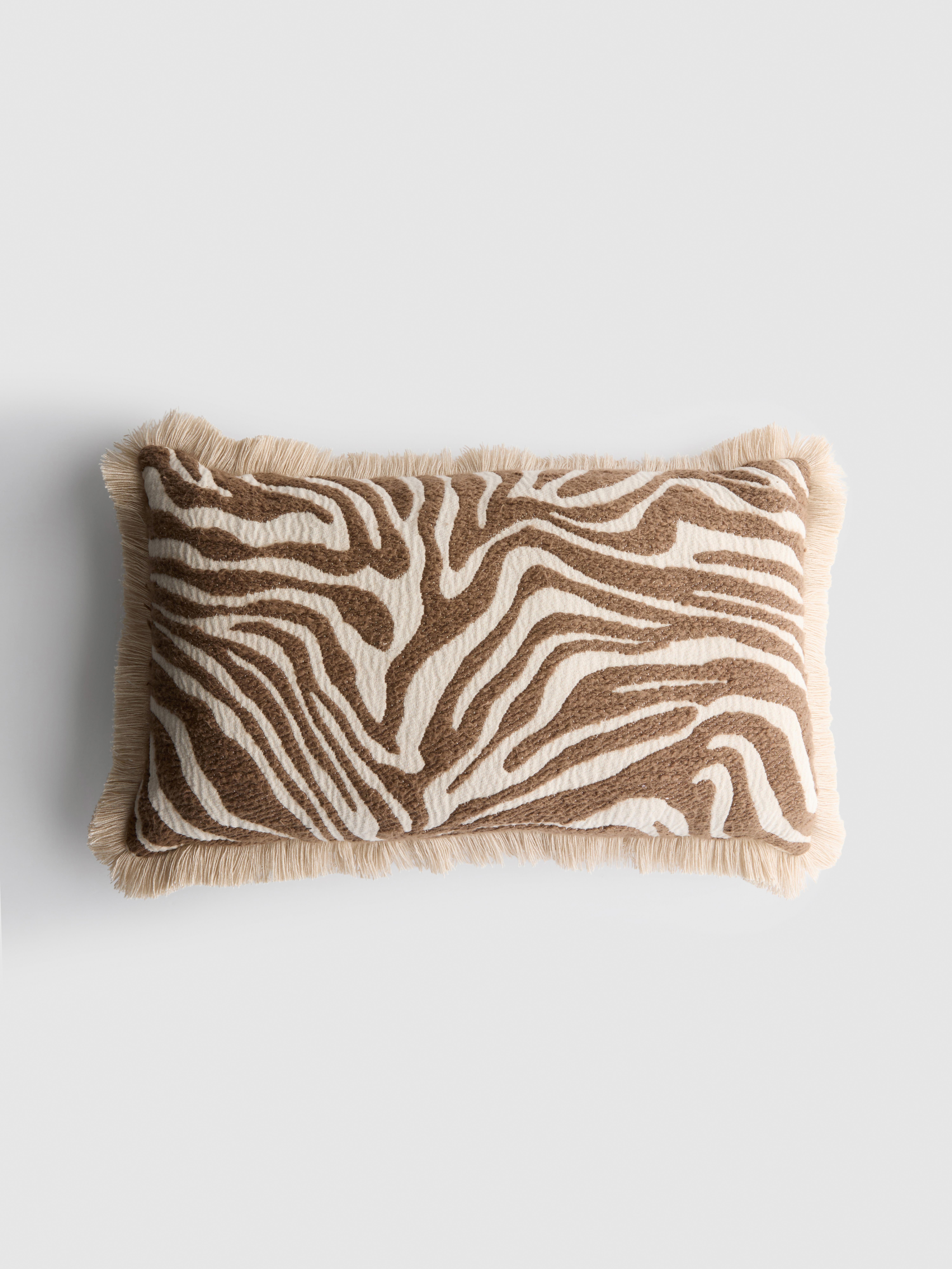 Fringed Animal Pattern Oblong Cushion