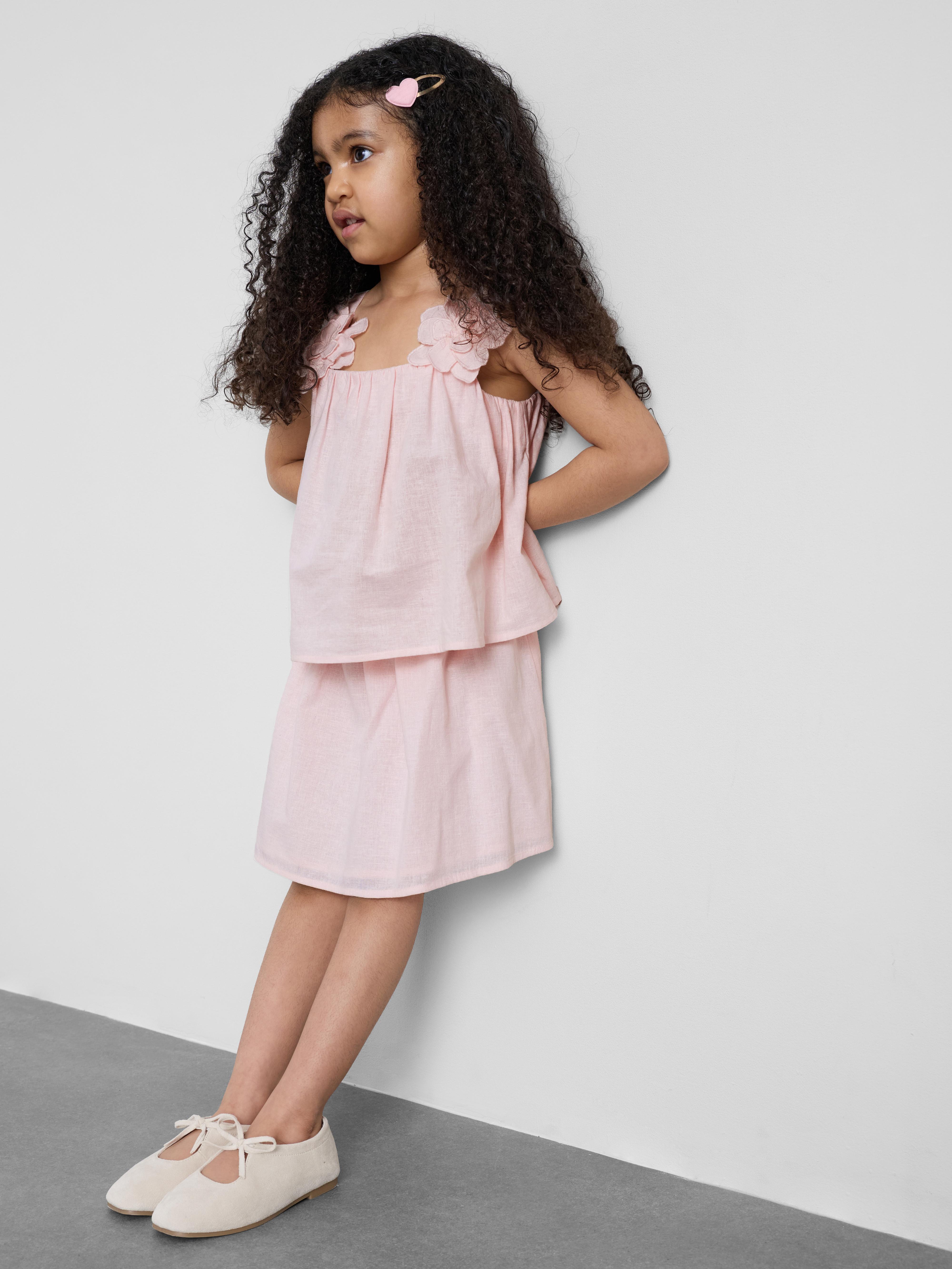 1.5-12yrs | The Edit Linen Mix Floral Appliqué Top and Skirt Set