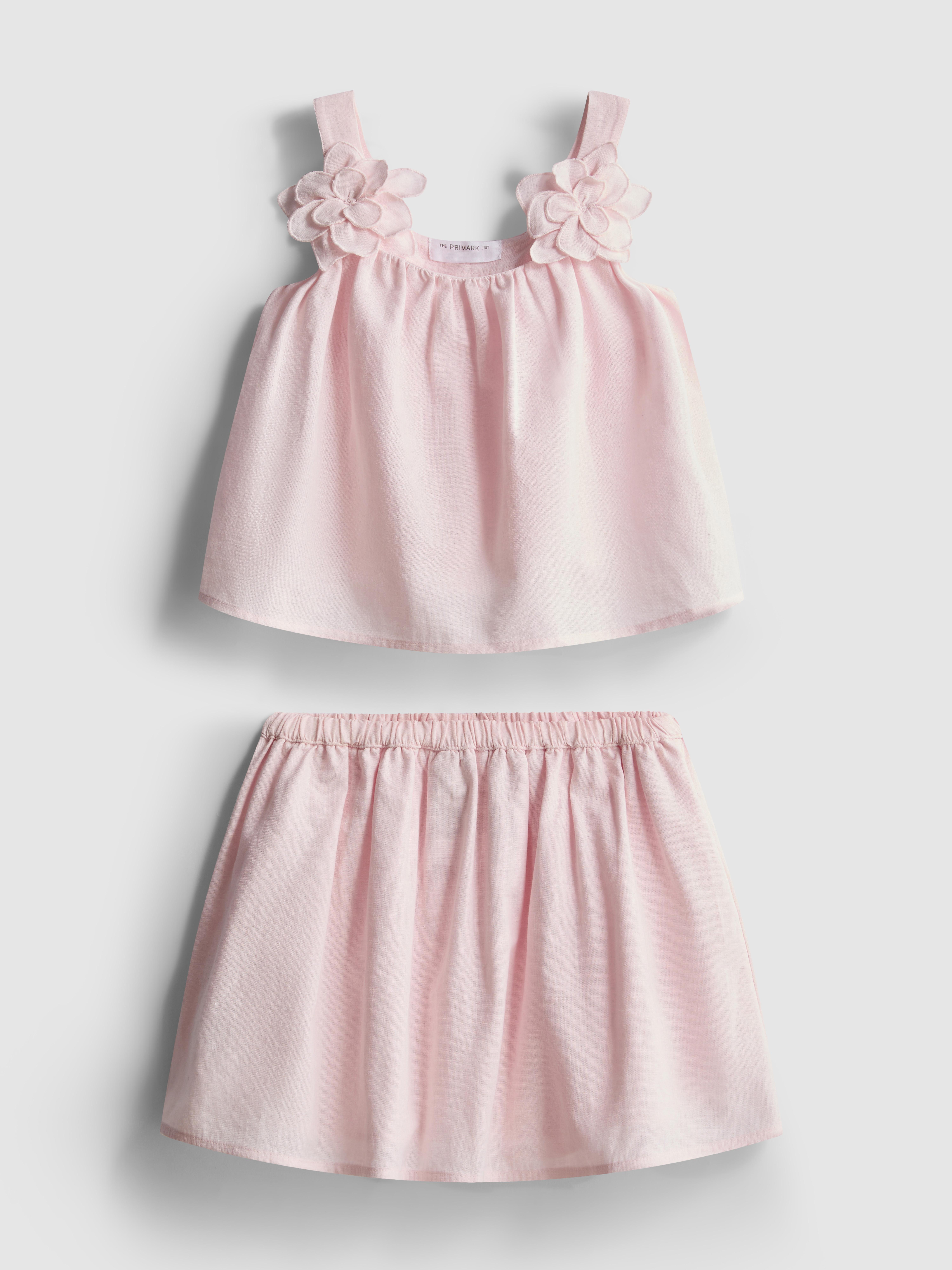 1.5-12yrs | The Edit Linen Mix Floral Appliqué Top and Skirt Set